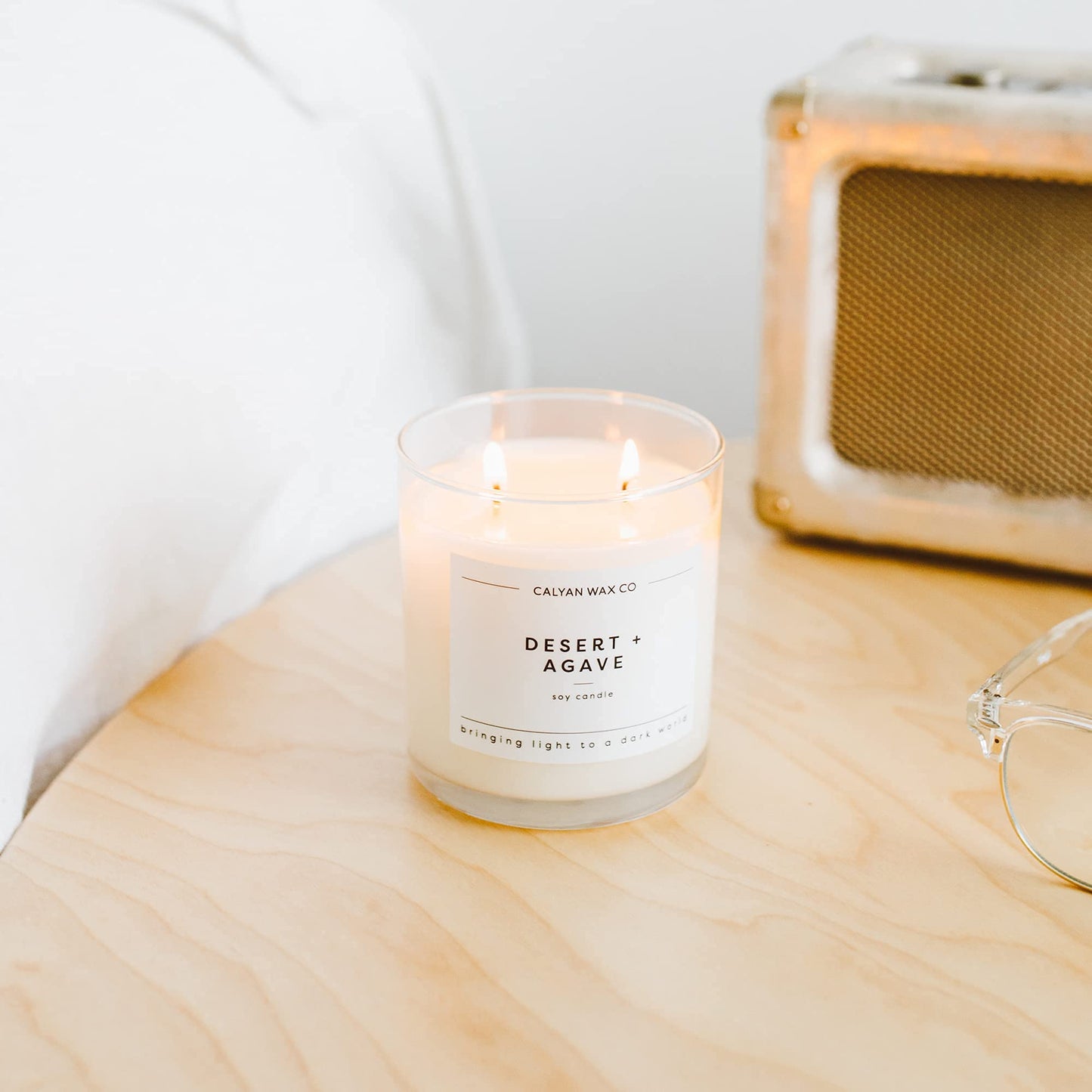 Calyan Wax Co. Desert & Agave 2 Wick Scented Candle - 37 Hour Burn - Luxury Clean Soy Wax Candles - Long Lasting Large Glass Jar Candle for Home - 8.8oz