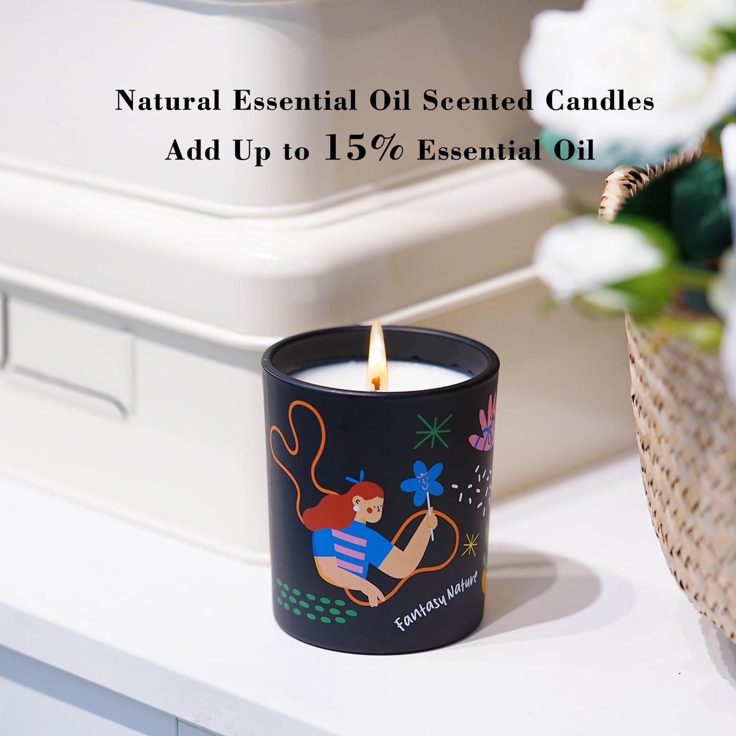 Lamron Cashmere Wood Chestnut Candle - Cozy Winter Scented Candles for Home, 7.1oz Premium Coconut Wax with Cute Art, 45H Long Burn, Warm Aesthetic Home Decor Gift