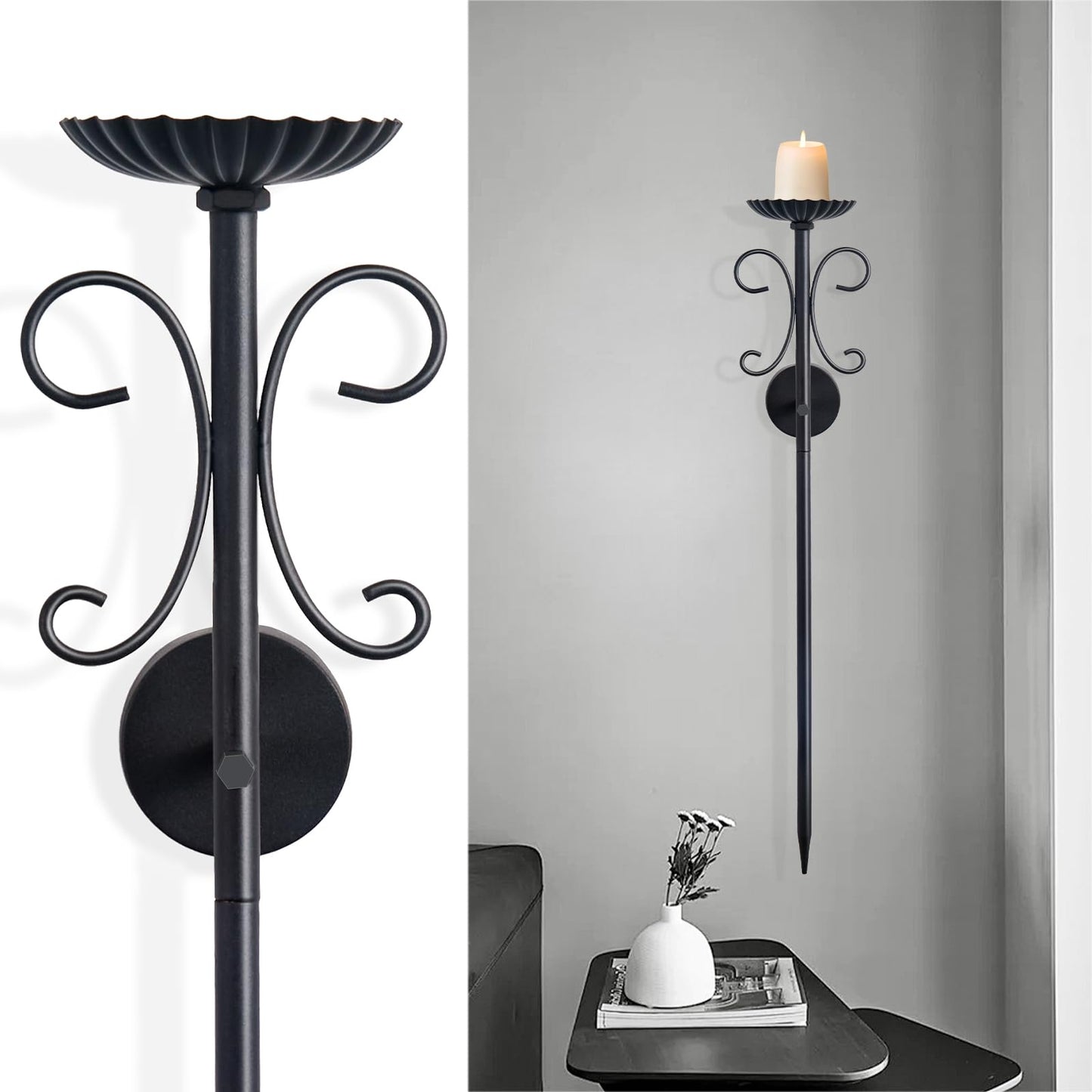 SJBFOOXB Metal Candle Sconce Holder Set of 2 Wall Mount Candle Holders,Modern Wall Candle Sconces Hanging for Living Room Farmhouse Fireplace Wedding