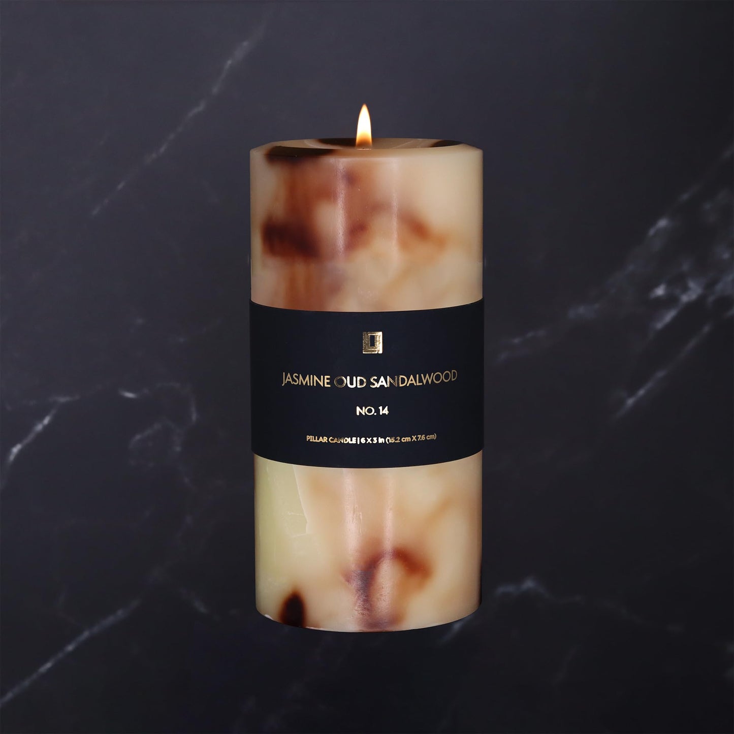 Lulu Candles - Jasmine, Oud & Sandalwood (3x6 Pillar Candle) - Highly Scented Premium Candles in Gifable Box for Home and Office - 100% Cotton Wick - Slow Burning & Long Lasting
