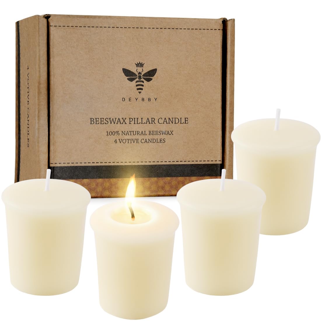 Pure Ivory White Beeswax Votive Candles-4 Pack Natural Votives Set for Home Room Decor Party Wedding Spa,12 Hours Burn
