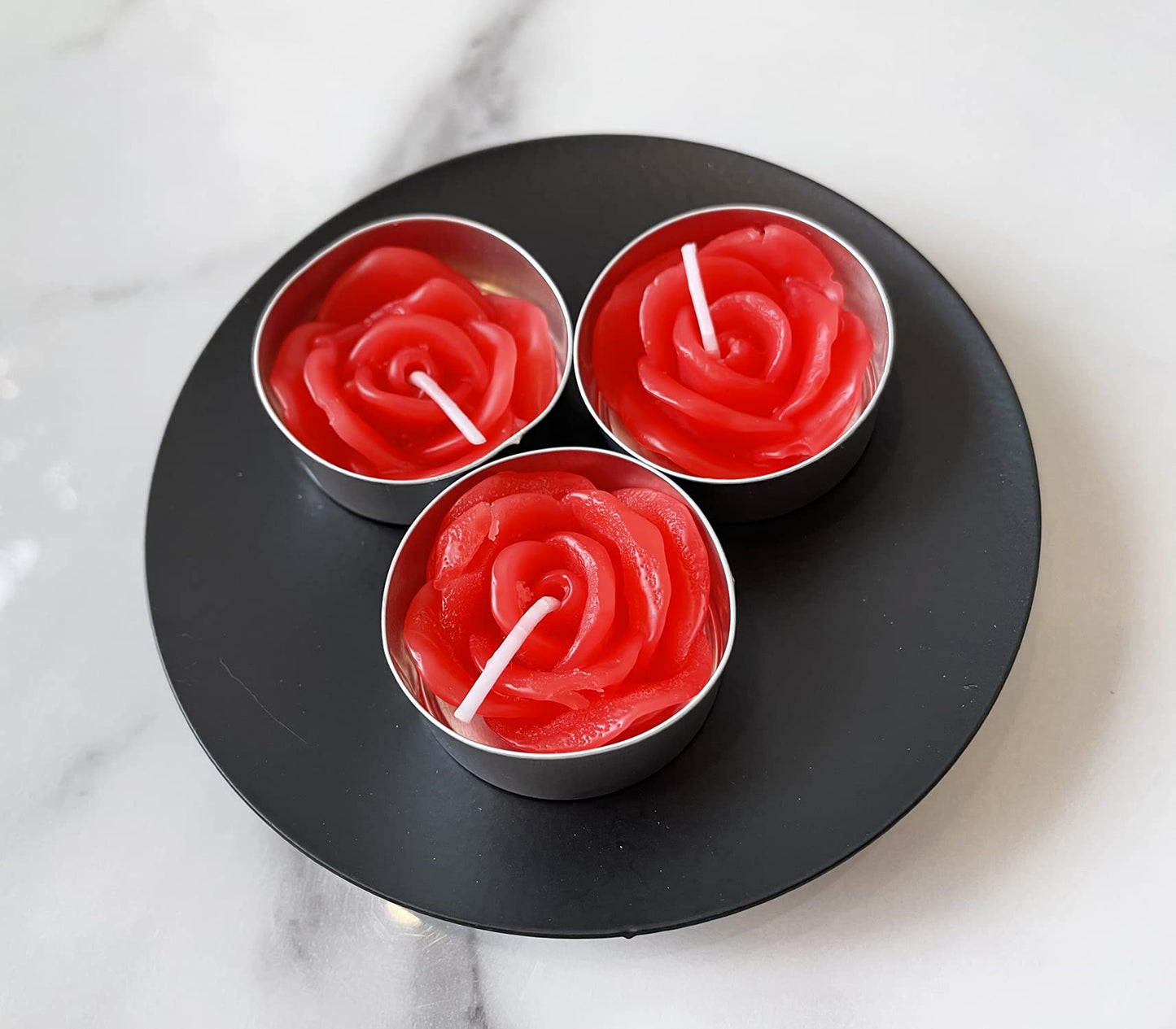 Rose Tealight Candles,12 Pieces Handmade Delicate Flower Candles with 100PCS Silk Rose Petals,Mini Candle Discs for Weddings,Anniversaries, Birthdays,Home Decoration,Spa,Relaxation (Red)