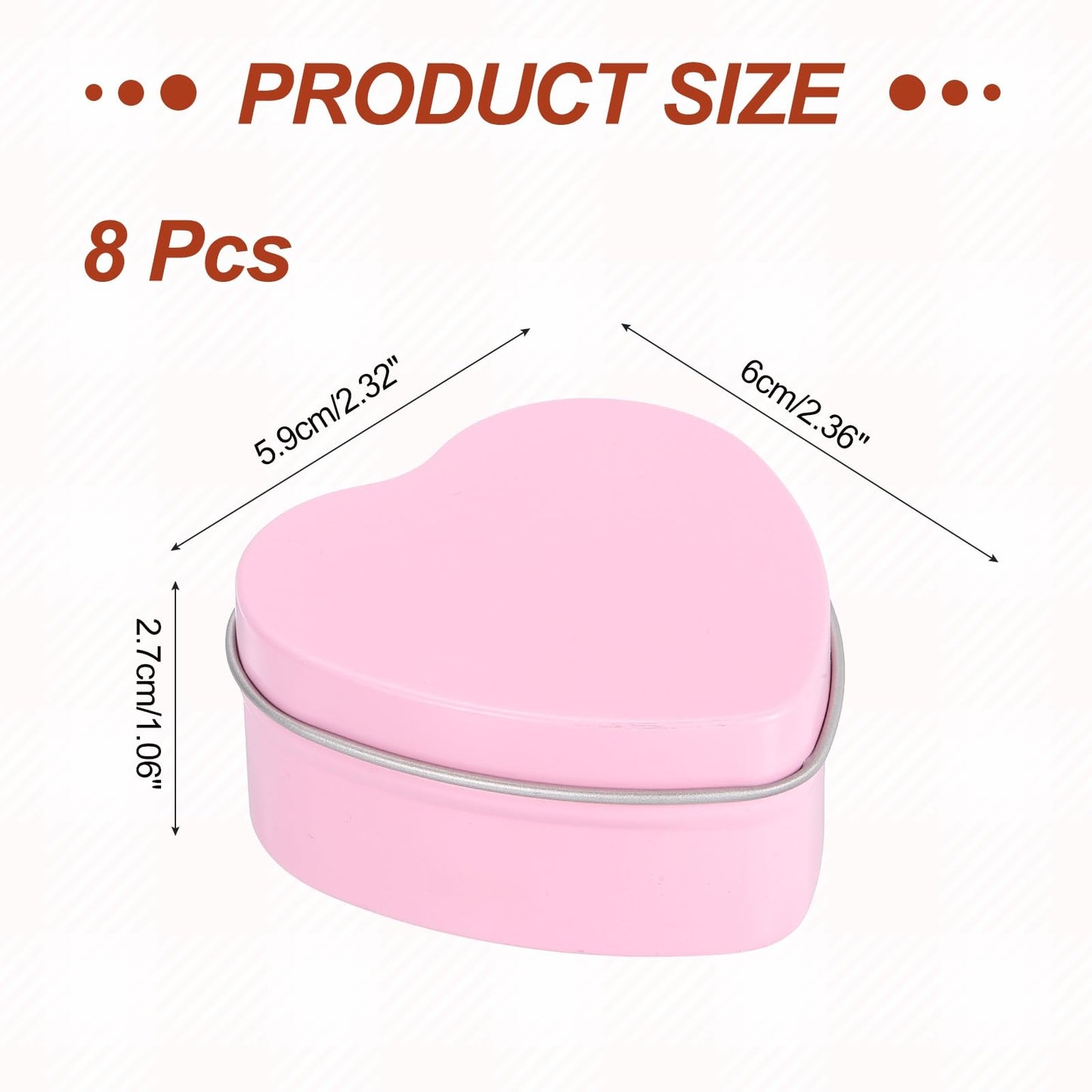 MECCANIXITY Heart Shaped Candle Tins, 2 oz Empty Metal Tin Cans Candles Containers for Candle Making Candies Gifts DIY Crafts, Pink, Pack of 8