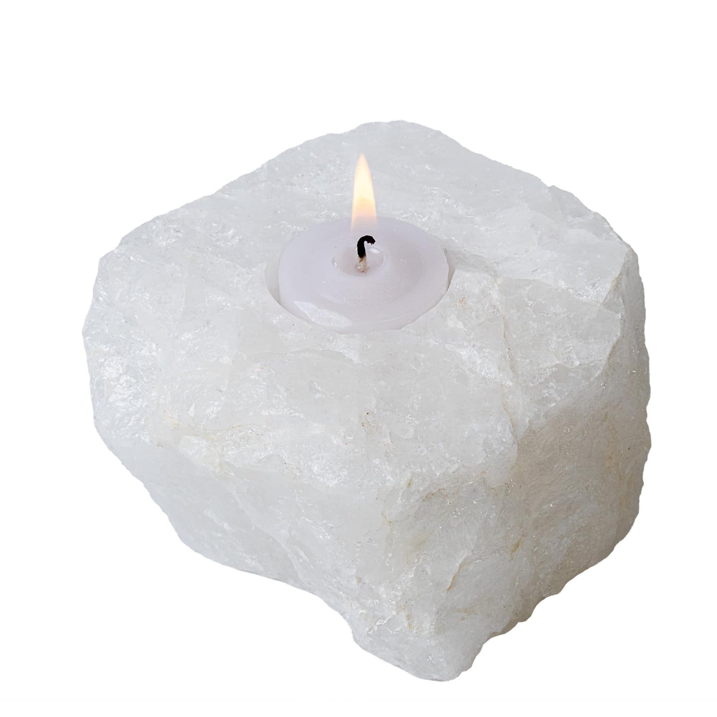 Nature’s Decorations Crystal Quartz Votive Tealight Holder - White Candle Holder for Side Tables, Countertops, Living Room, & Gifting - Rectangle Crystal Quartz Candleholder (3” x 3” x 1.5”)