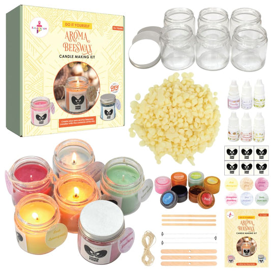 Kalakaram Aroma Beeswax Candle Making Kit, Pure & Natural Beeswax, 6 Decorative Jars, 6 Exotic Scents, Colors & More - Perfect for Home Decor & DIY Gifts - Beginner-Friendly Scented Candles Craft Kit