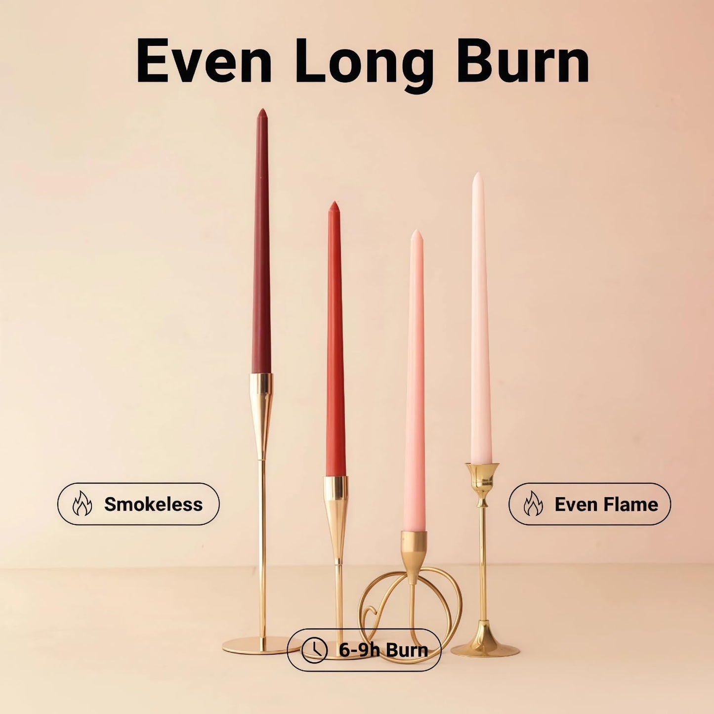 LSXHASGLD 12 Inch Taper Candles, Set of 4, Unscented Smokeless Long Tapered Candle for Wedding Home Decor Christmas (Red Series, 12in)
