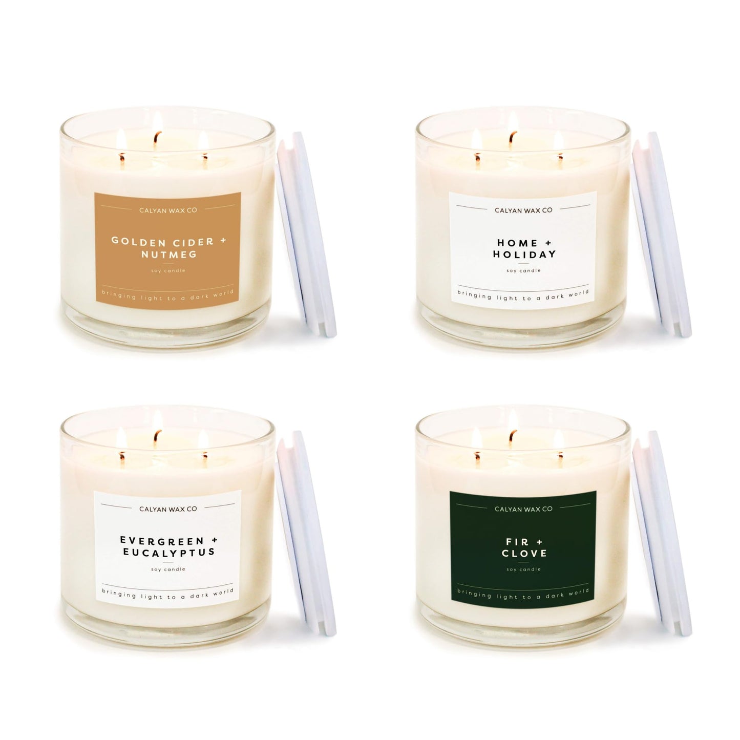 Calyan Wax Co. Holiday 3 Wick Scented Candle Gift Set - 4 Luxury Winter Scented Candles - 43 Hour Burn - 3 Wick Clean Soy Wax Candles - Long Lasting Large Glass Jar Candle for Home - 14.9oz