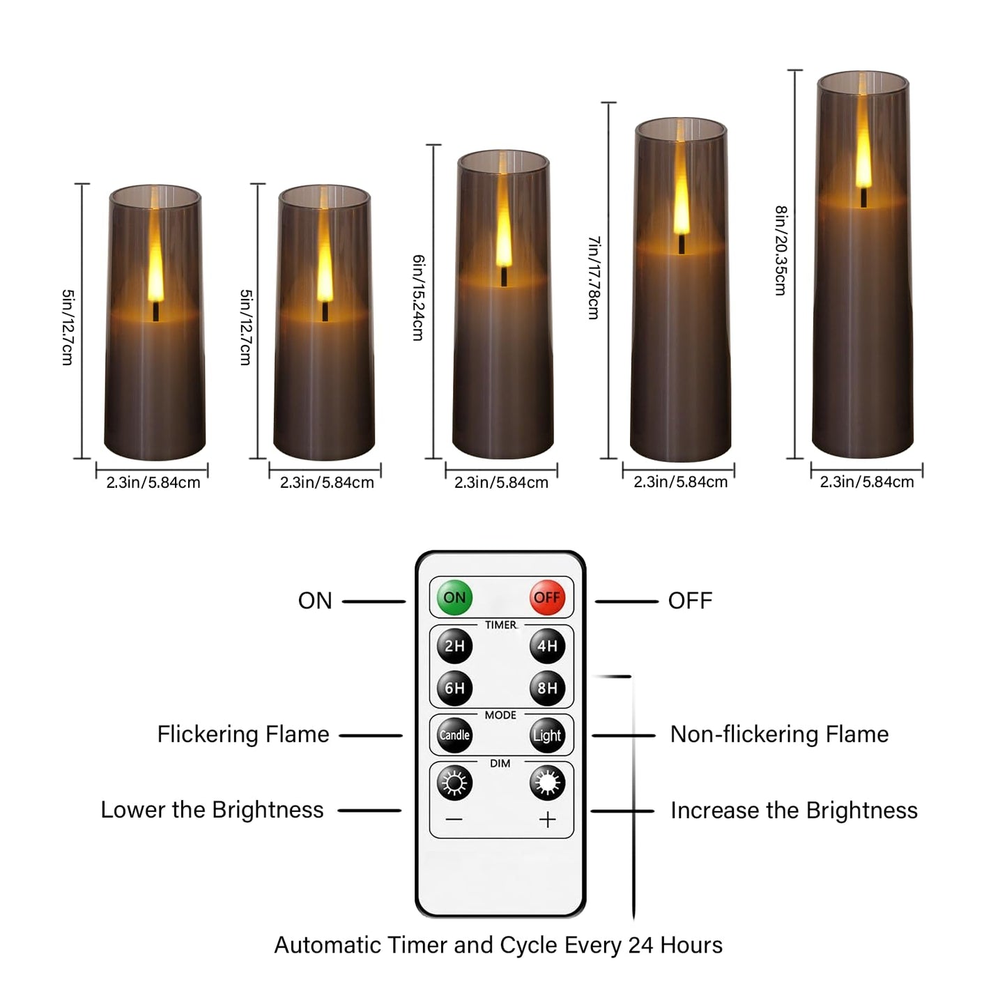 Thorbling Flameless LED Candles, Battery Operated Upgraded Realistic 5 Pcs Flickering Flame Pillar Candles with Remote Timer, for Romantic Ambiance and Home Decoration (Grey)