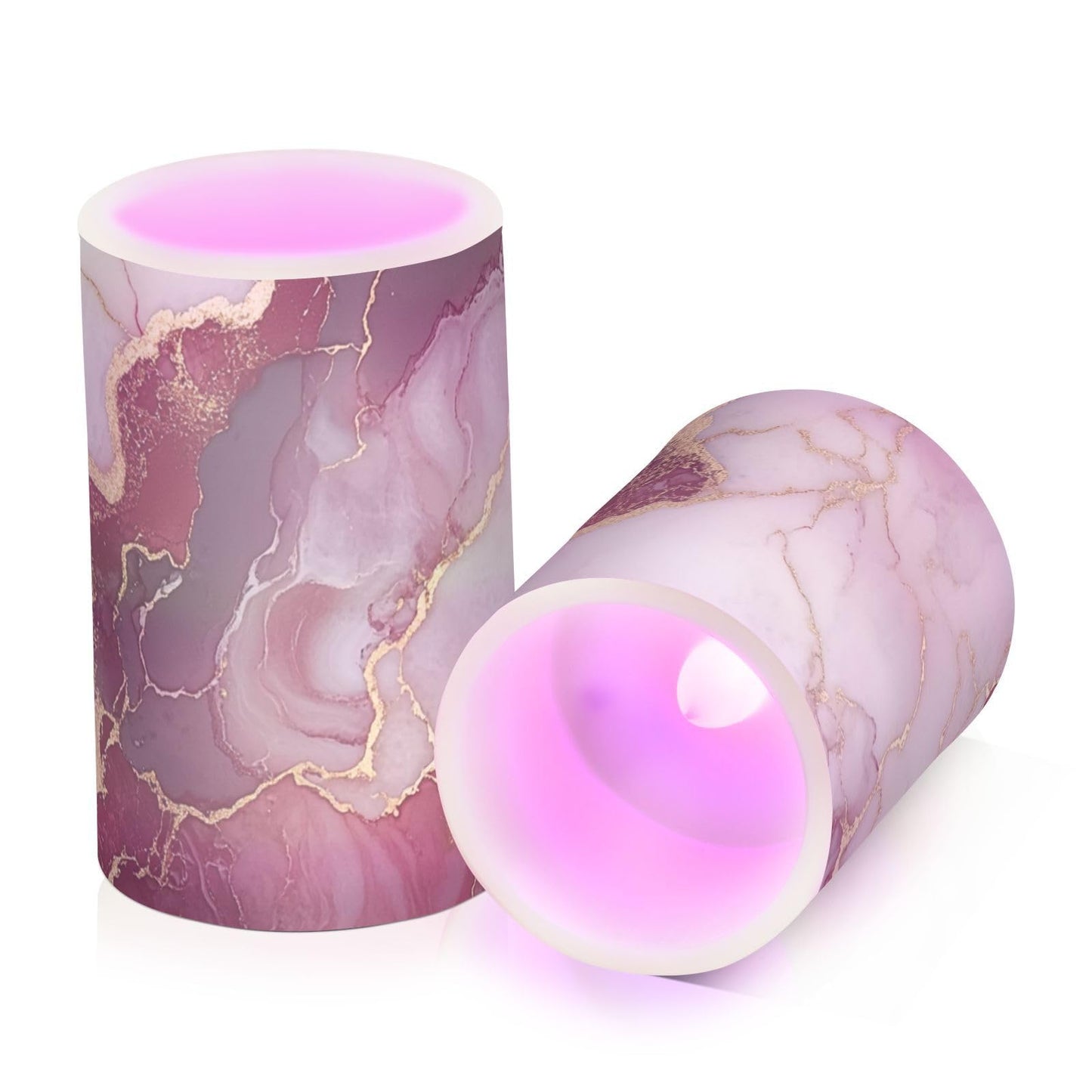 famyily Marble Burgundy White Flameless Flickering Candles Flameless Candles Set with Batteries for Dining Room Table 4" 5" Set of 2