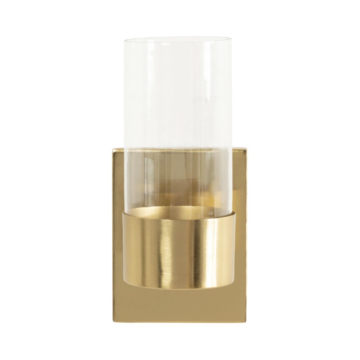 Kate and Laurel Zabler Modern Metal Wall Sconce; 5 x 6 x 10; Gold; Round Candle Holder with Removable Glass Cylinder for Flameless Candle Display in Bedroom or Bathroom