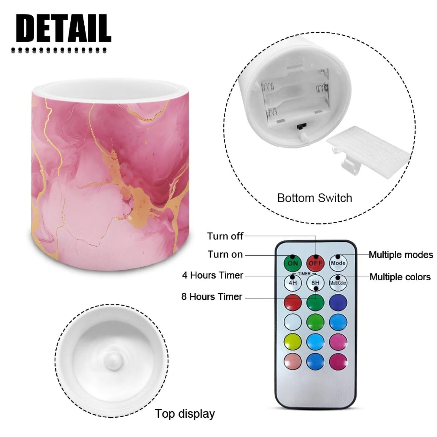Cozeyat Pink Marble LED Candles Set of 4 Battery Powered Flameless with Remote Timer Flickering Flame Waterproof for Home Patio Table Decor