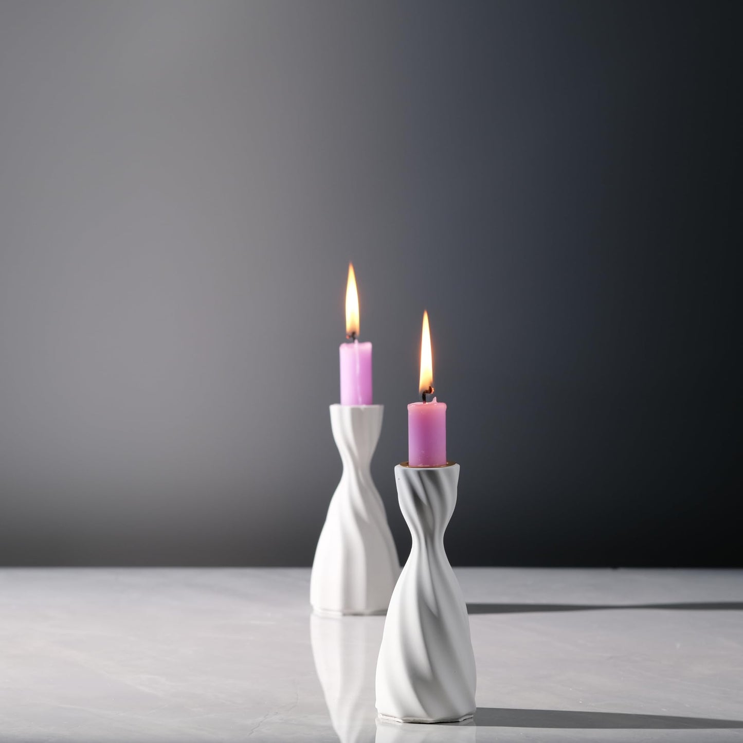 ICNBUYS Twizzle Twist Candle Holder, Decorative Candle Holder for Table Display, Romantic Decoration, Unique Home DÉCOR Aesthetic, Housewarming Gift, Sculpture Candle Stand Set of 2 Cement