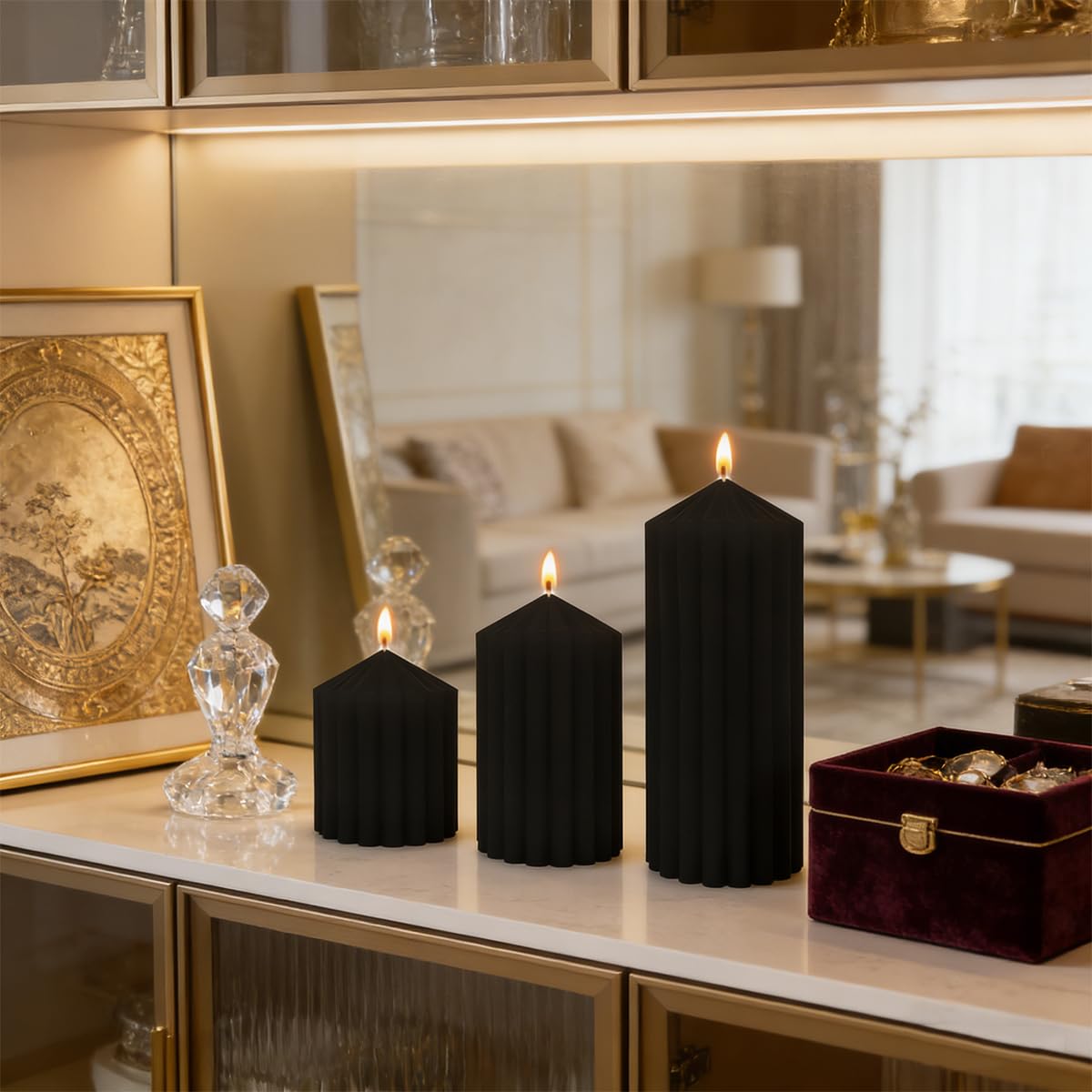 Black Handmade Decorative Pillar Candles - 2.75×3"/4"/6" Fat Candles - Long Lasting Burning Candles for Home Decor, Gifts & Events