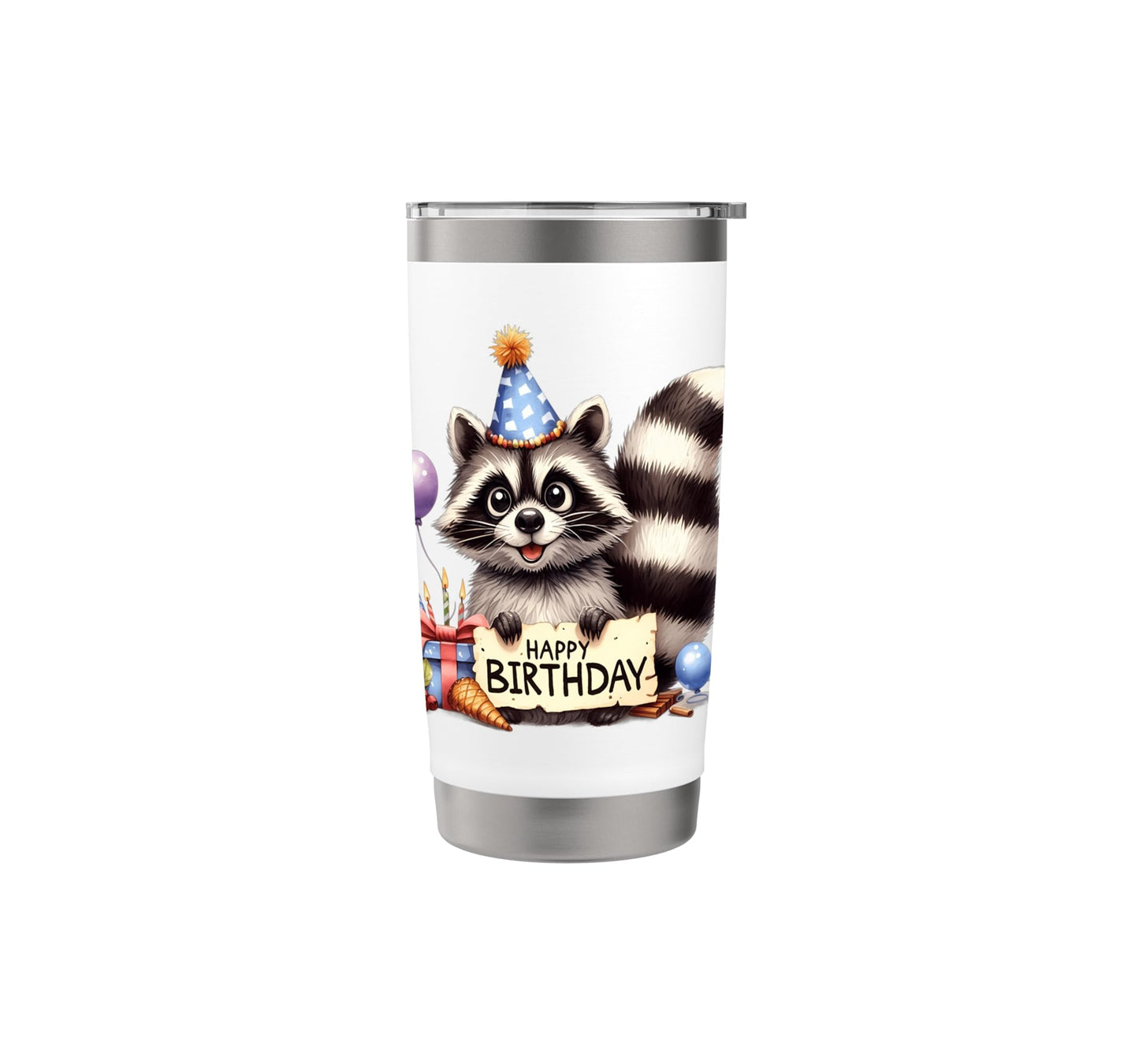 Raccoon Party Animal Celebration Design Stainless Steel Insulated Tumbler