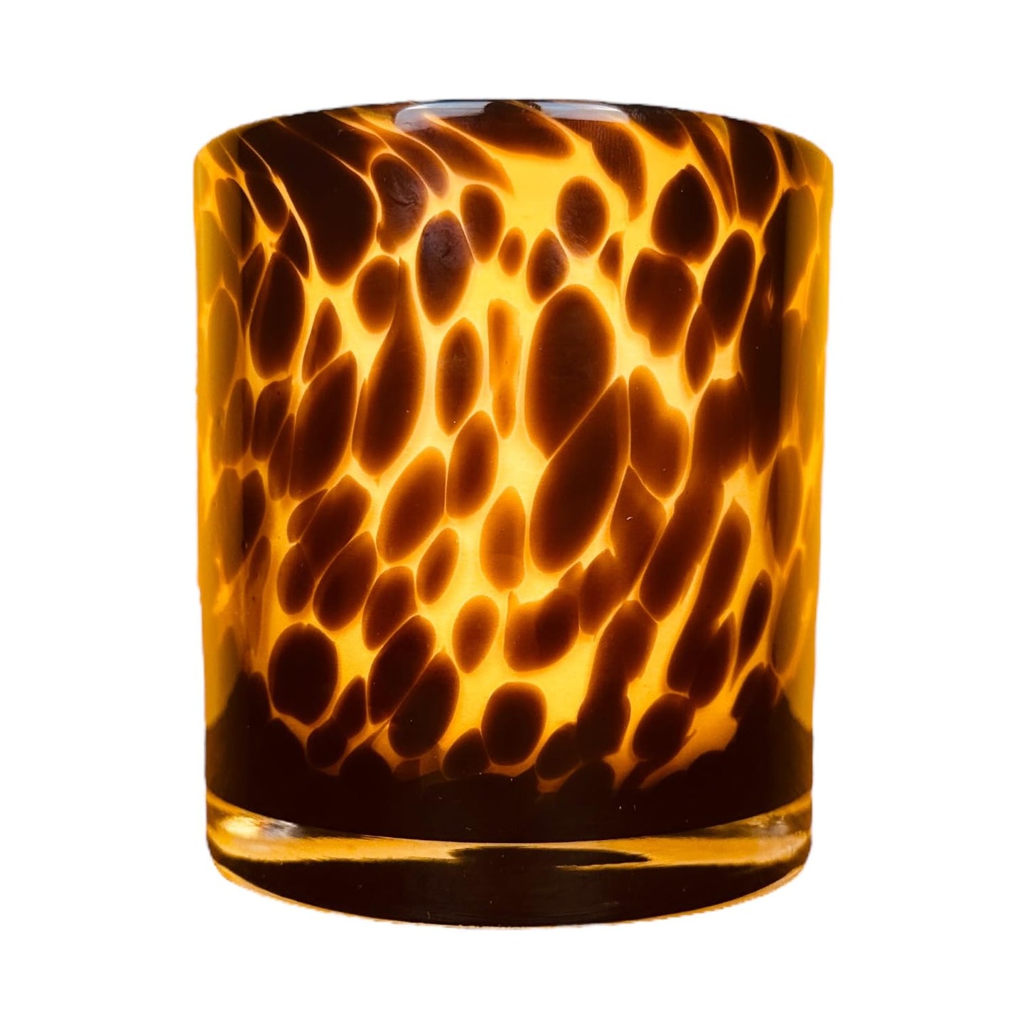 Hapton House Tortoise Shell Glass Candle Holder - Votive and Small Pillar Candle Holder - Leopard Print - Cheetah Print - Animal Print - Tortoiseshell - Candle Jar - Wedding - Holiday Decor - Large