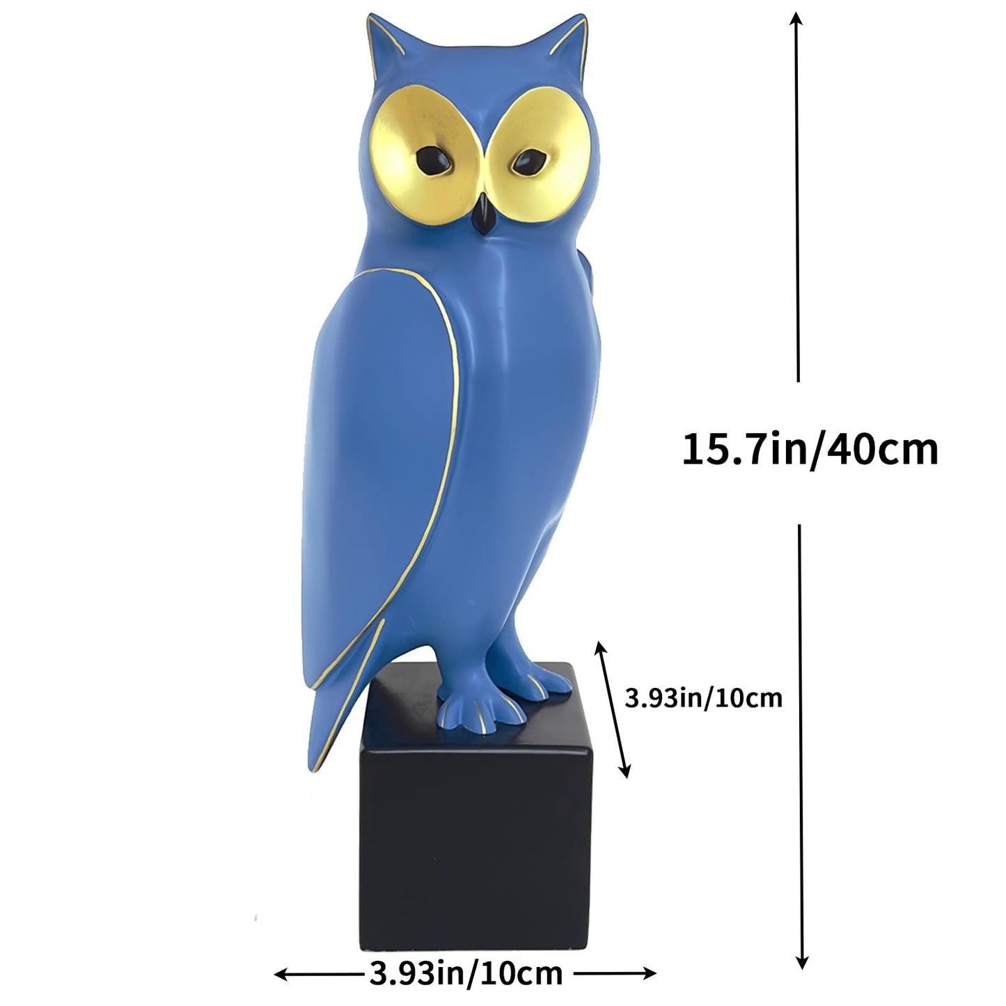 Royal Blue Resin Owl Statue – Mid-Century Modern Owl Sculpture – Retro-Style Abstract Art Home Decor – Freestanding Ornament for Living Room, Bookshelf, or Mantel – 15.7-Inch Resin Owl Sculpture