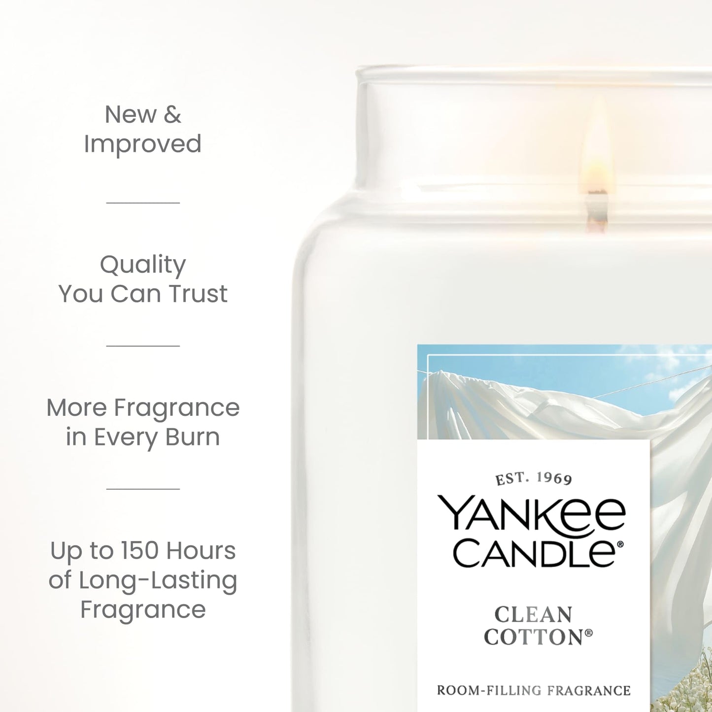 Yankee Candle Clean Cotton Scented Candle, 22oz Large Jar with up to 150 Hour Burn Time, Giftable, Birthdays