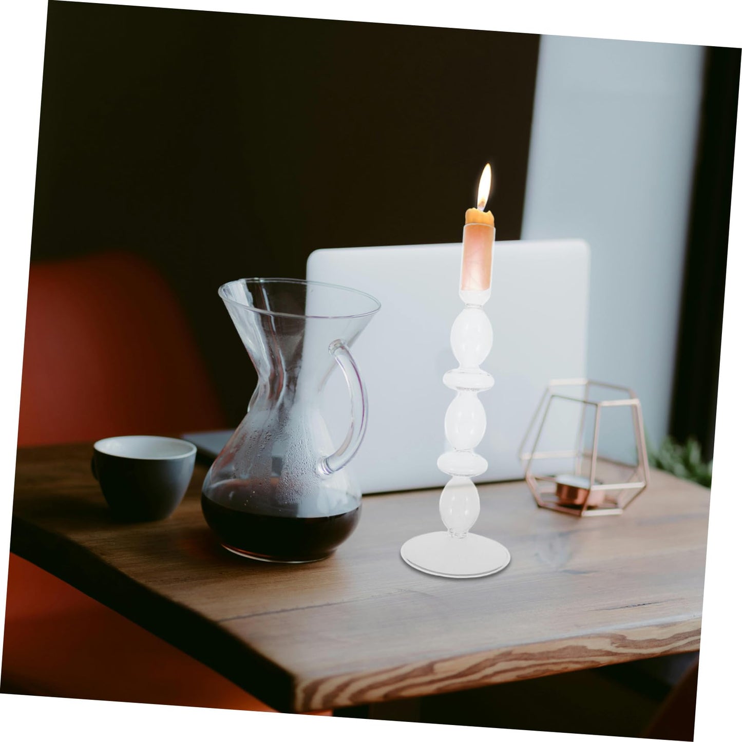 Abaodam Glass Taper Candle Holder Decorative Double Ring Glass Candlestick Stand for Wedding Table Centerpiece Romantic Home Party Décor