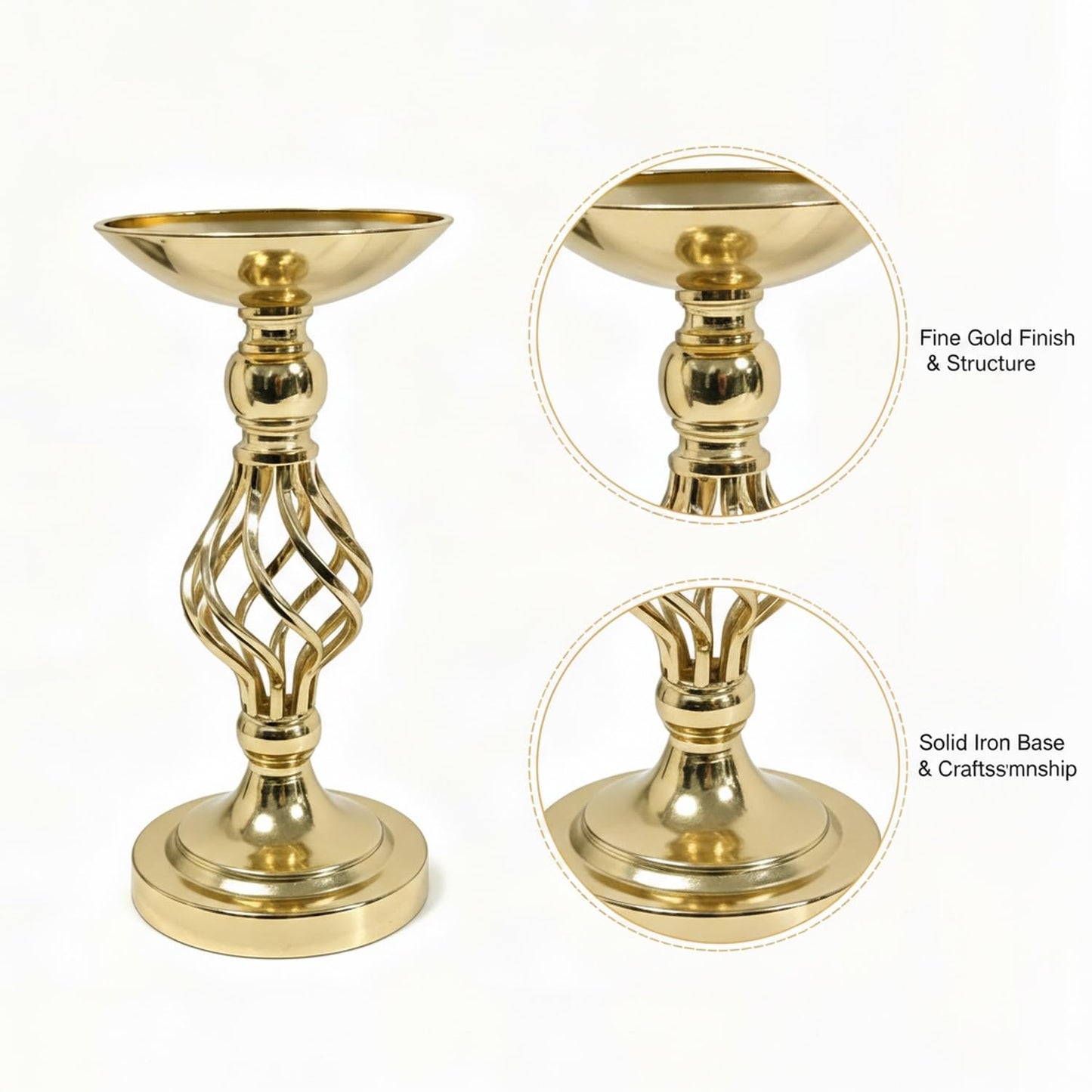 Iron Candlestick Holder, Twisted Metal Design with Gold Finish for Table Centerpieces and Home Decor (1 PC)