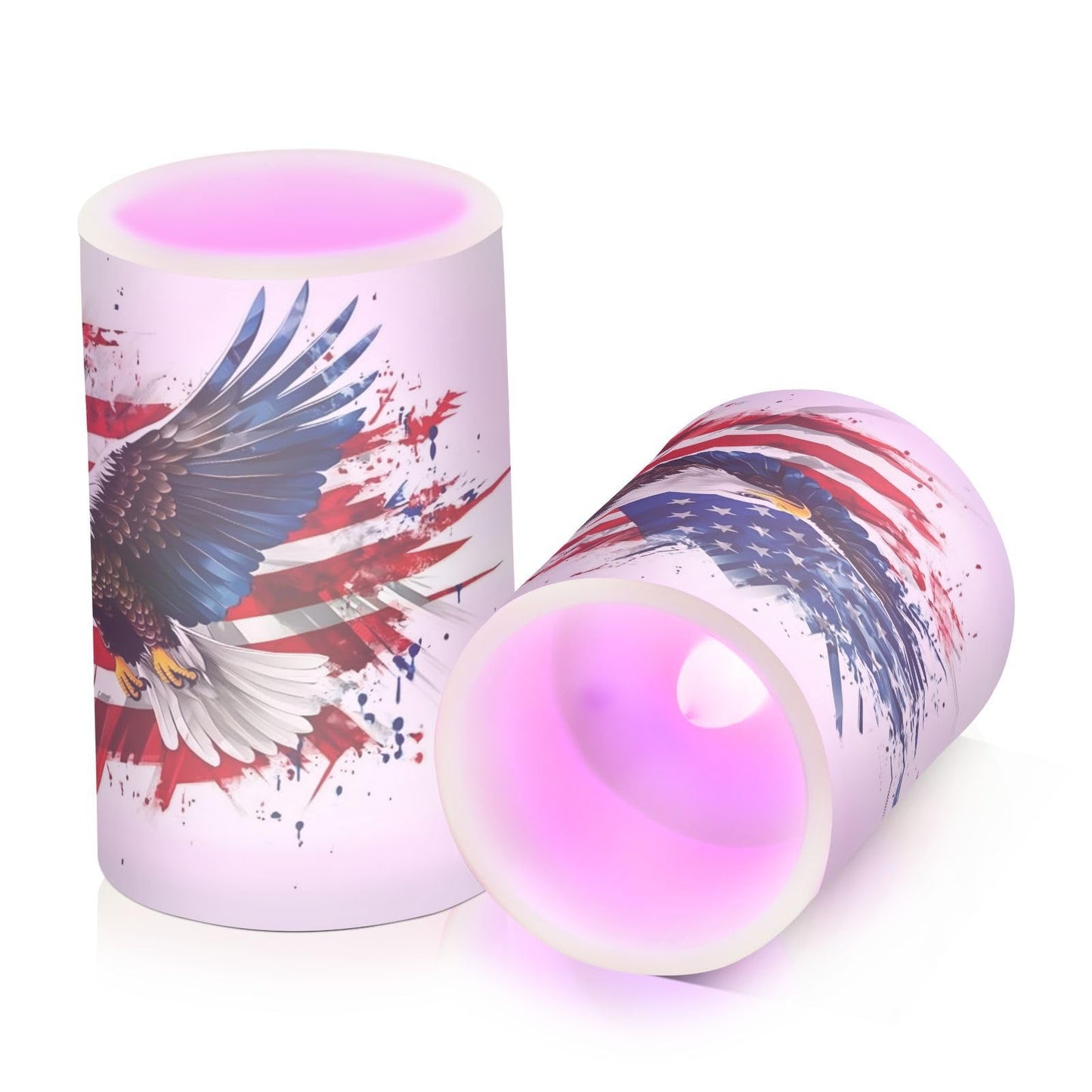ALAZA Hawk Flying and Patriotic American Flag Flickering Flameless Candles Battery Operated with Remote Timer,Tea Light Candles LED Pillar Votive Candles Set of 2 for Outdoor Indoor Decorations