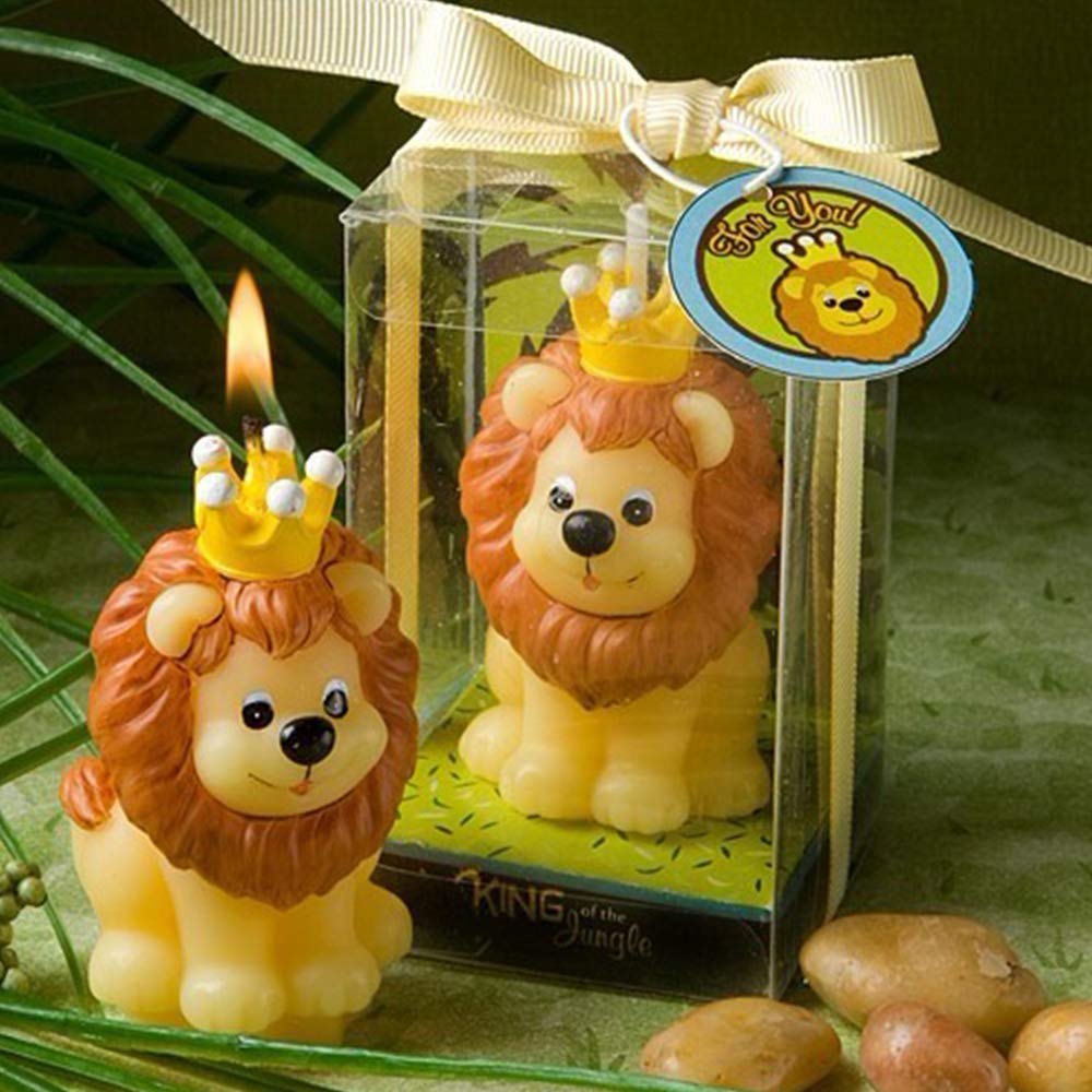FLYPARTY Children's Birthday Candles with Greeting Card,Handmade Adorable Cute Animal Baby Shower Cake Topper Candle, Wedding Festival Zoo Theme Party Favors Decorations (Lion)