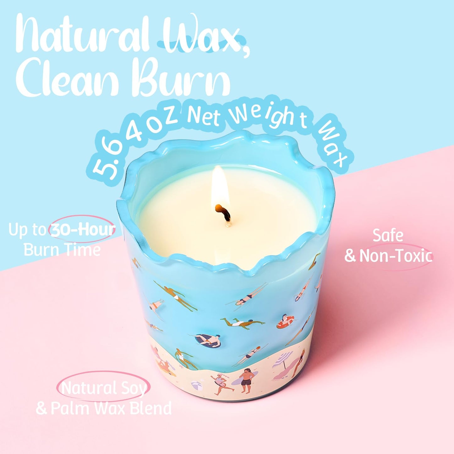 M&SENSE Ocean Scented Candles, 5.64 oz, Up to 30-Hour Burn, Aromatherapy Candle Gifts for Women for Bathroom Kitchen Office