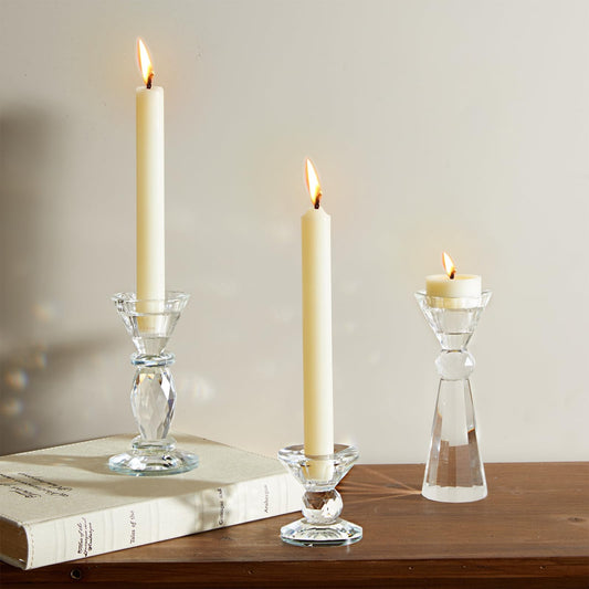 DN DECONATION Glass Candle Holder Set of 3, Candlesticks Holders Clear Crystal Tealight Candles Holder Home Decor Aesthetic for Table Centerpiece Wedding Decorations Housewarming Gift Living Room