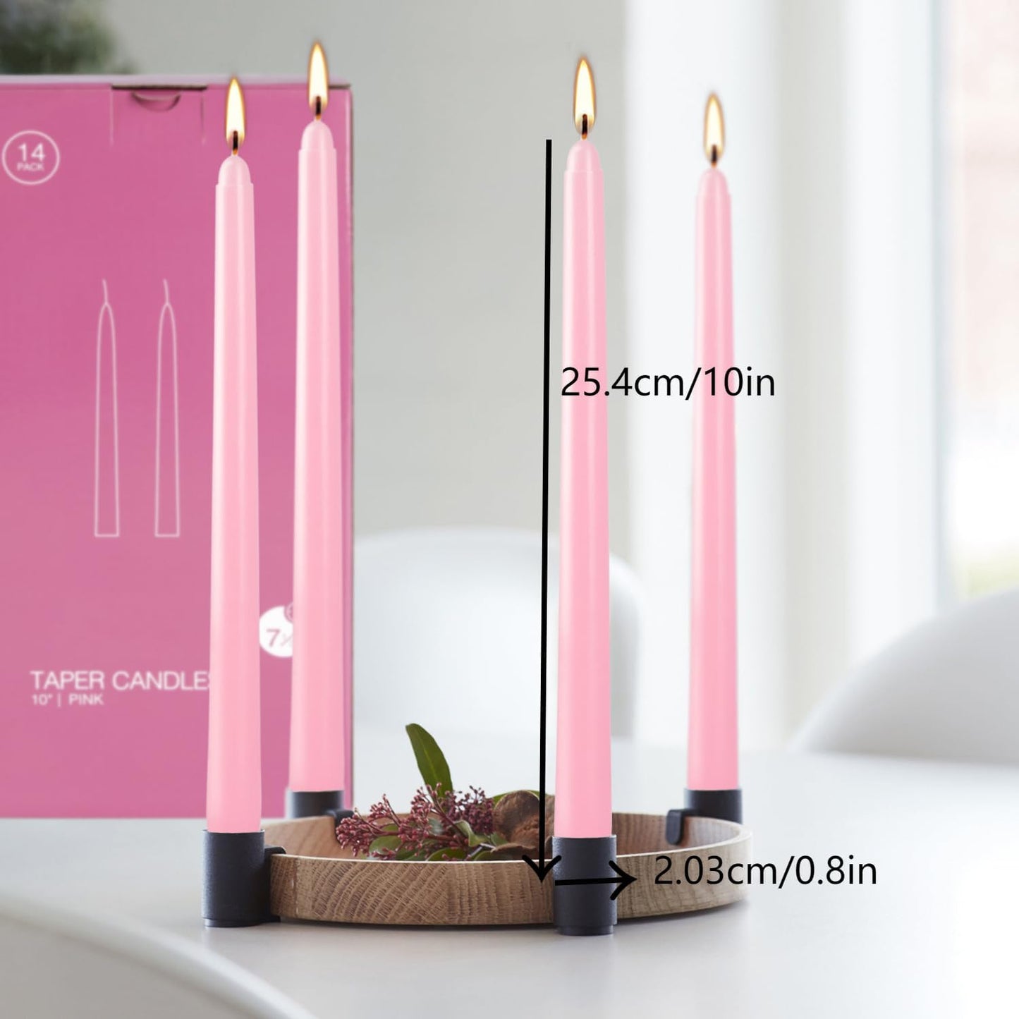 14-Pack Pink Taper Candles - 10 Inch Unscented Dripless Candlesticks, Long Burning for Weddings, Bridal Showers, Valentine's Day & Romantic Dinner Parties