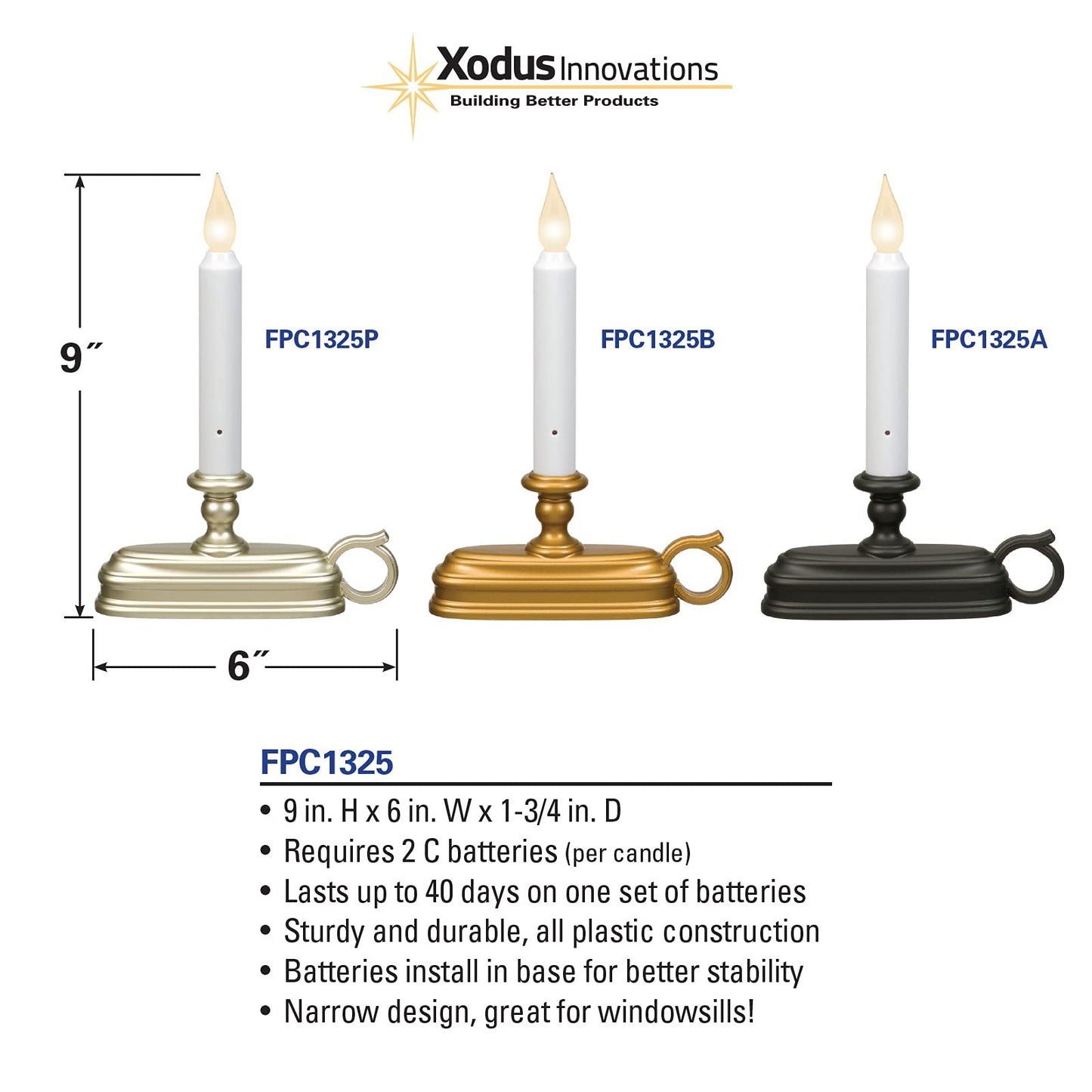 Xodus Innovations FPC1325P-6 Battery Operated LED Window Candle with New Hot Spot Technology and Dusk to Dawn Sensor and Choice of Amber or White Flame, Pewter/Silver