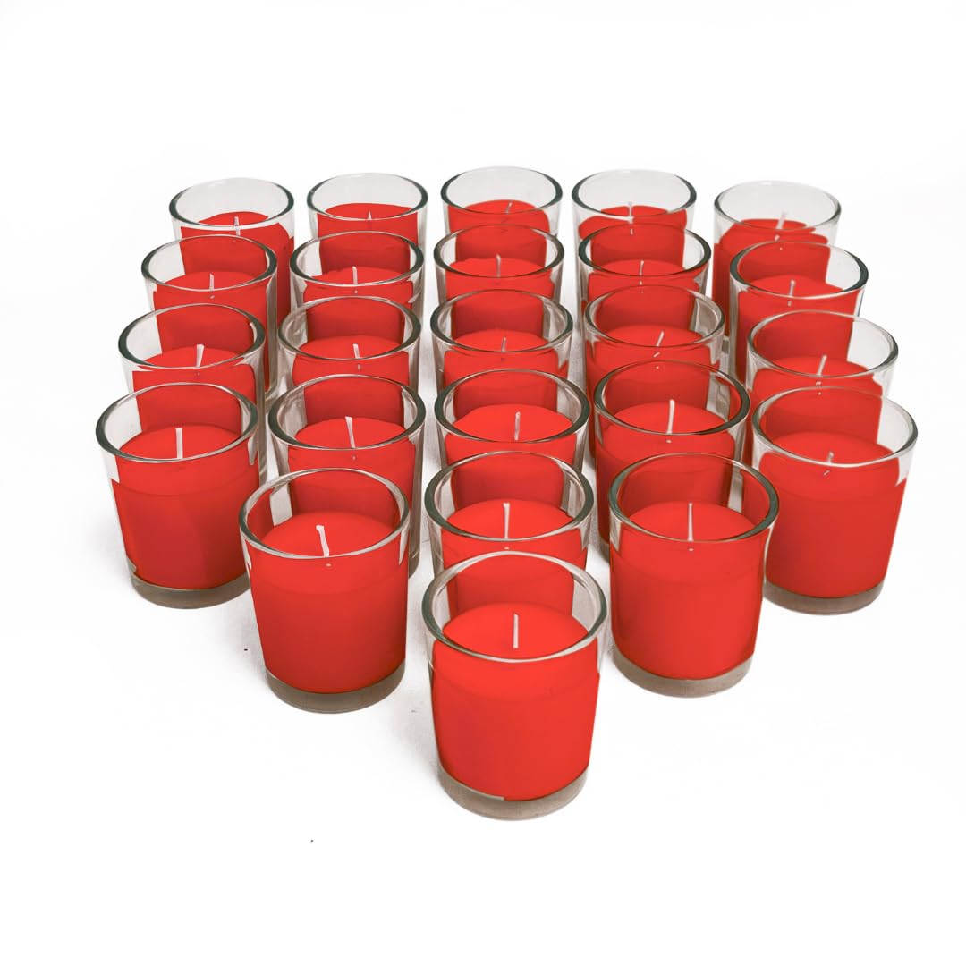 Simply Soson Scented Votive Candles, Bulk Set of 24 Red Spicy Cinnamon Clove Scented Candles Bulk, Fall Votive Candles Scented in Glass, 10 Hours Burn, for Holiday Christmas & Home Decoration