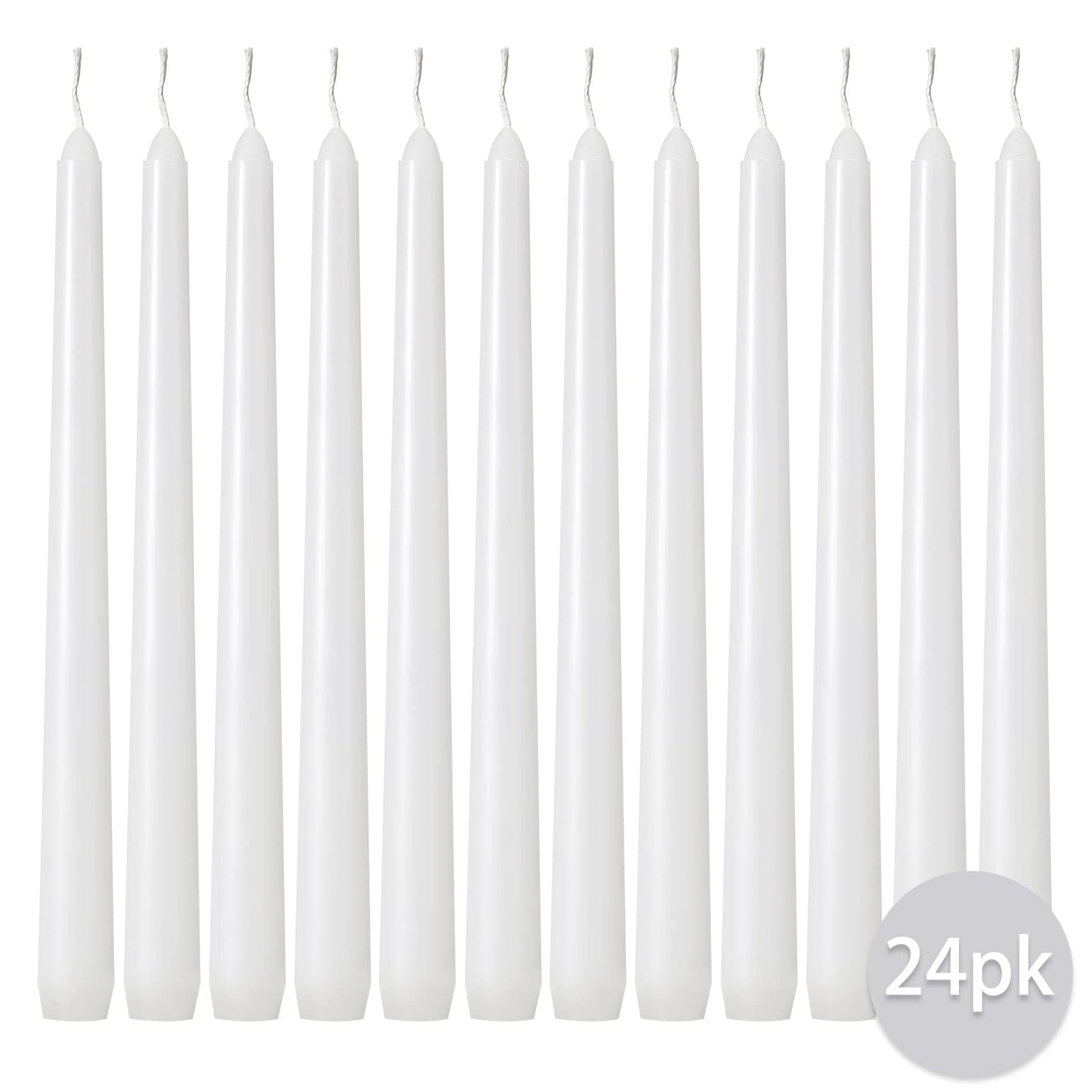 Kedtui Taper Candles 10 inch (H) Dripless, Set of 24 White Unscented and Smokeless Taper Candles Long Burning, Paraffin Wax with Cotton Wicks for Burning 8 Hours Time