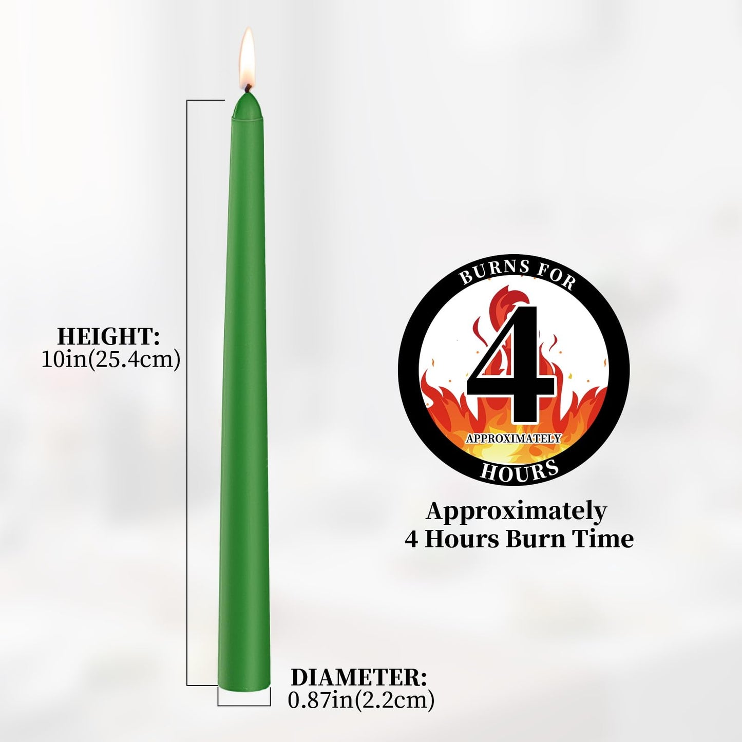 KONNI 0.87×10 Inch Green Taper Candles, Unscented and Smokeless Tall Candlesticks, 10 Pack Tapered Candles with Cotton Wicks, Long Burning, Ideal for Weddings, Dinner Parties, and Home Décor