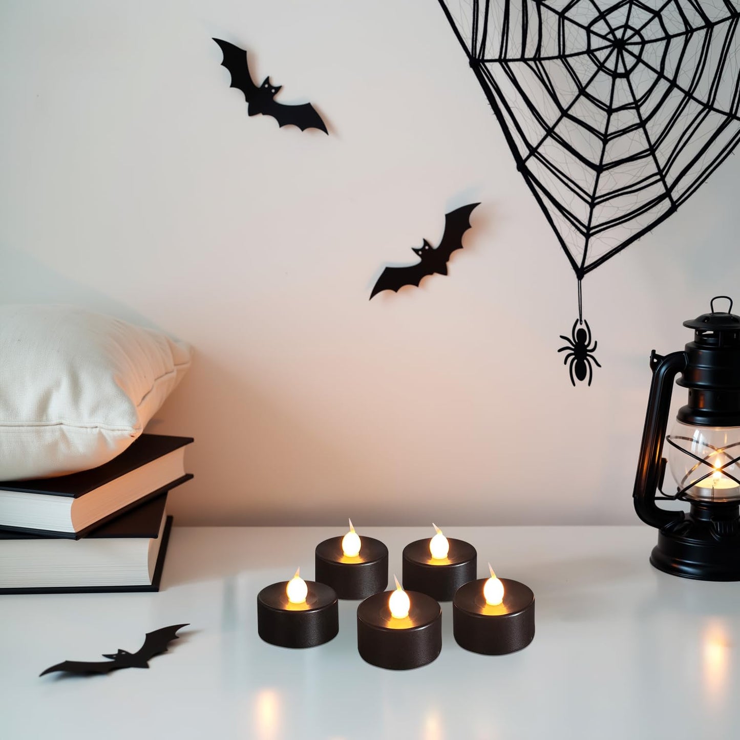 ODTRAM Black Tea Lights Candles Battery Operated: 12-Pack with Remote Control and Auto Timer, Realistic Flickering LED for Wedding, Halloween, Christmas & Home Decor