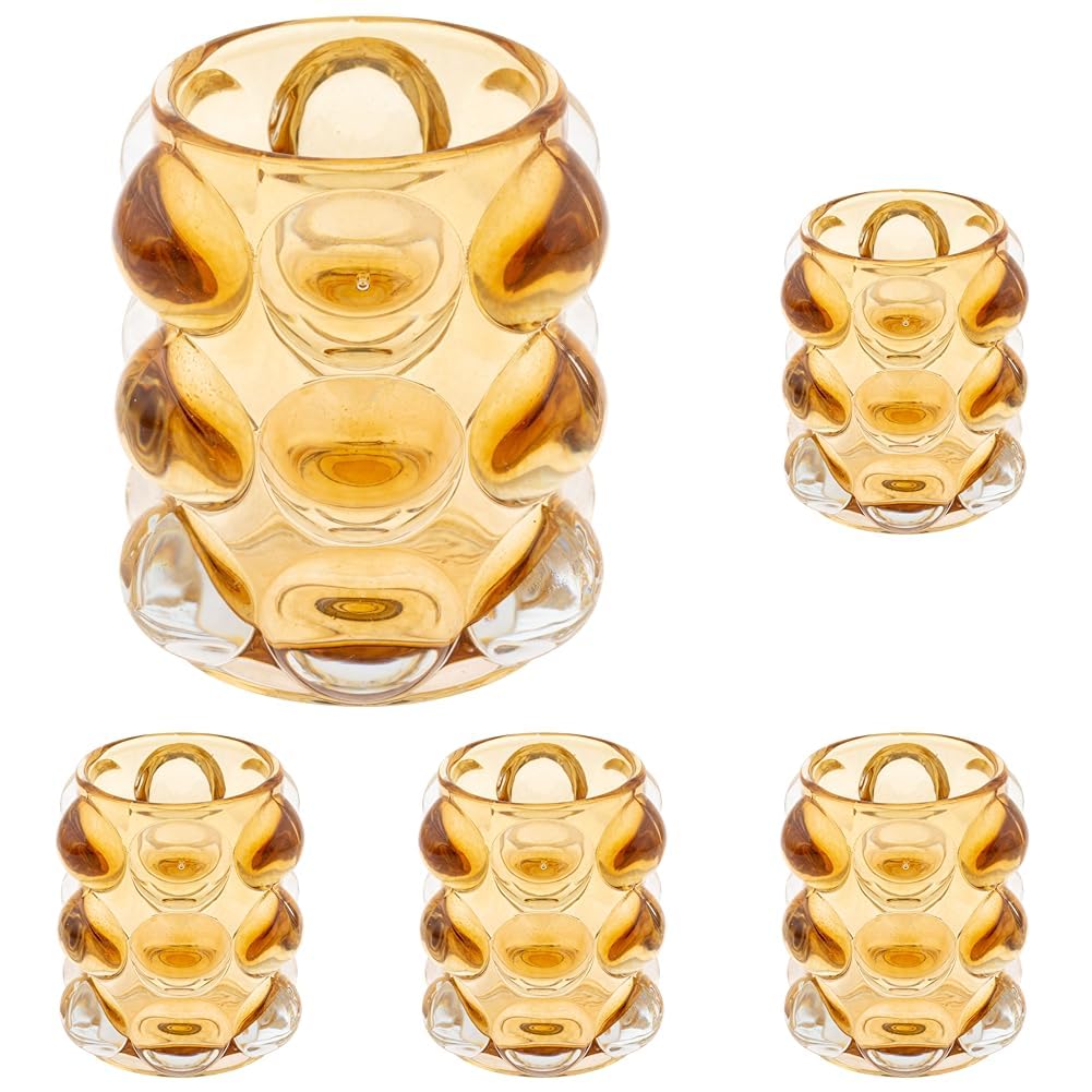 Karma, Lucia Hobnail Votive, Tea Lights Candle Holder, Glass Votive Candle Holders for Table Decorations, Baby Shower, Birthday Party, Weddings and Home Decor, Amber (Pack of 5)