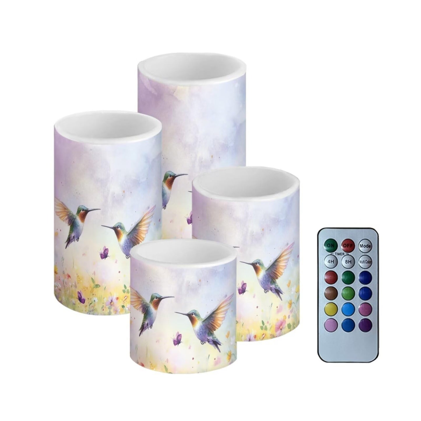 Cozeyat Butterfly Hummingbird LED Candles Set of 4 Battery Powered Flameless with Remote Timer Flickering Waterproof Pillar Candles for Indoor Outdoor Table Beach