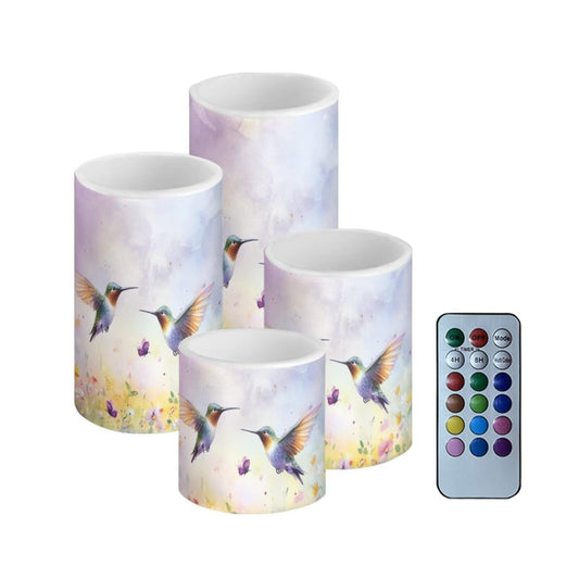 Cozeyat Butterfly Hummingbird LED Candles Set of 4 Battery Powered Flameless with Remote Timer Flickering Waterproof Pillar Candles for Indoor Outdoor Table Beach