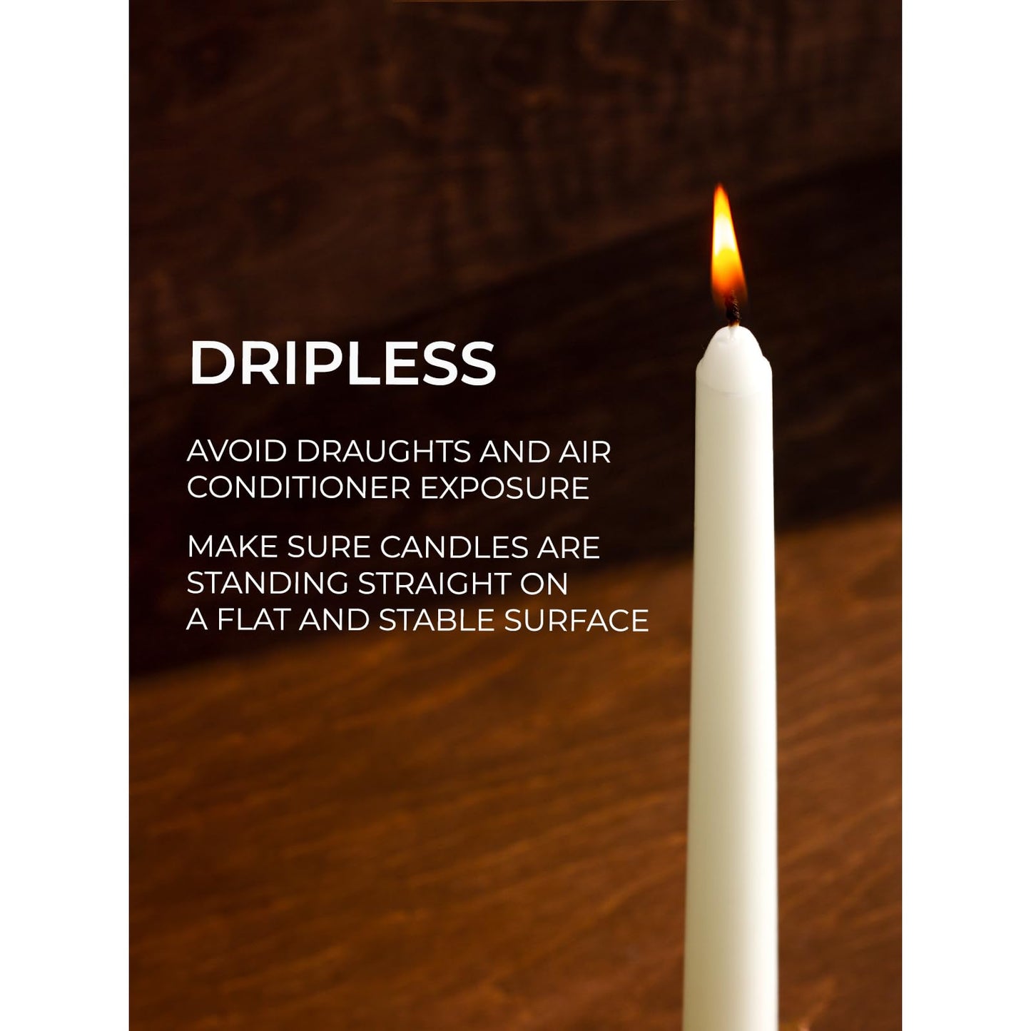 CANDWAX Ivory Taper Candles 8 inch Dripless - Set of 4 Tapered Candle Ideal for Dinner - Smokeless and Unscented Candlesticks Long Burning