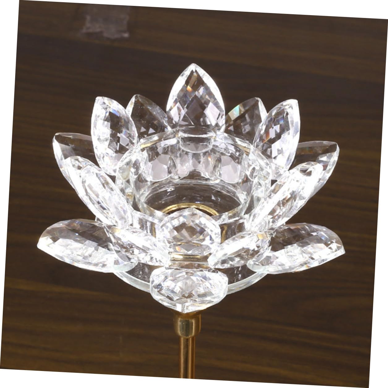 CALLARON Simple Metal Candlestick Crystal Lotus Candle Holder Small Gold Decorative Candle Stand for Dining Room Centerpiece Home Décor