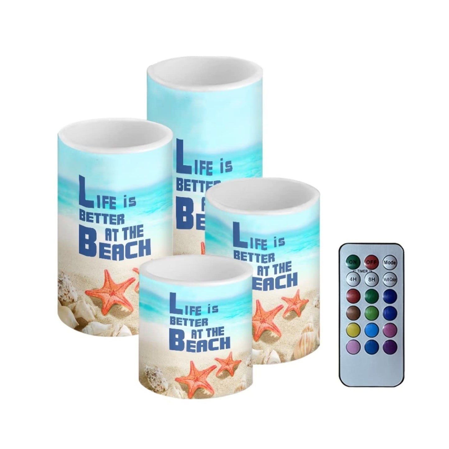 Cozeyat Life is Better at The Beach LED Candles 4 Packs,Flameless Votive Candles Battery Operated,Flickering Electric Tea Lights with Remote and Timer, Lights for Beach Party Wedding