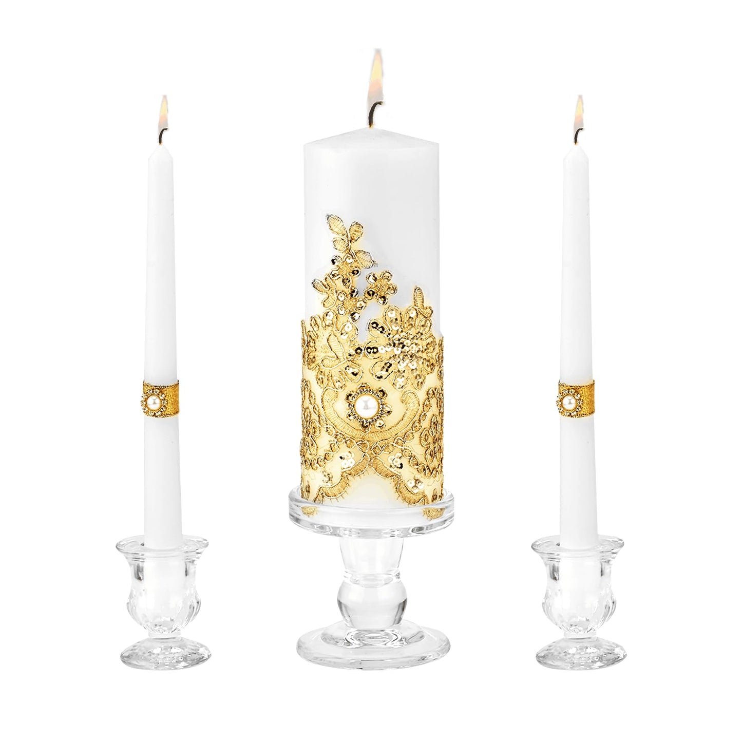 Unity Candle Holder - Glass Candle Holders for Pillar Candles Taper Candles, Glass Candlestick Holders Set of 3, Decorative Clear Glass Candlestick Holder for Wedding Table Dinning Church Centerpiece