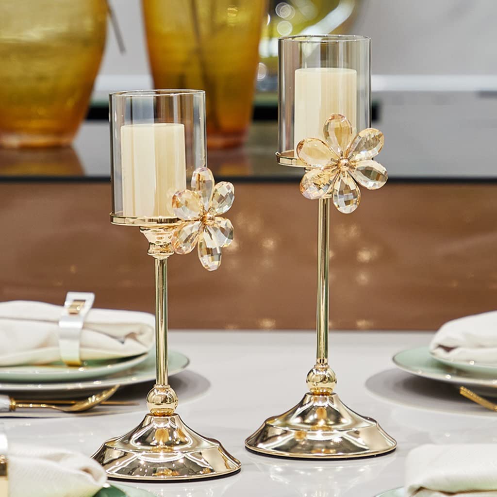WAOCEO Candlestick Holders Crystal Light Luxury Candle Holder Decoration Flower Romantic Table High Foot Candle Holder Candlelight Dinner Prop Decoration Candle Holders (Size : A)