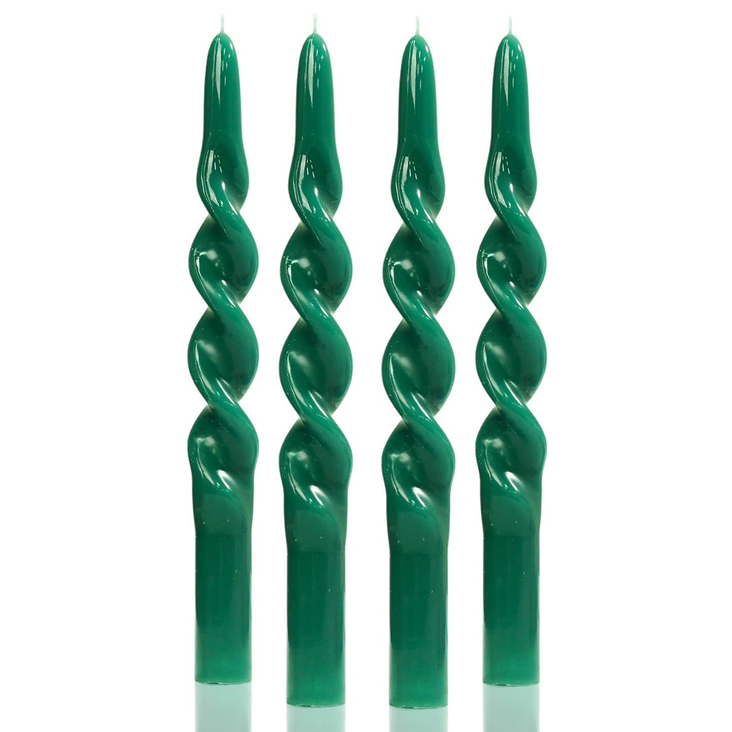 MAITREYA Dark Green Spiral Taper Candles-Set of 4 for Decoration Weddings Party Church-Unscented Dripless Candles,10inch(Dark Green-C)