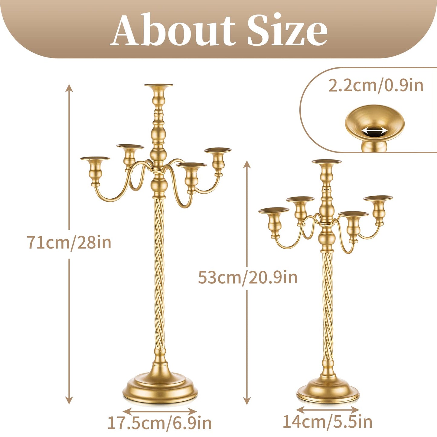 Sziqiqi 28In Floor Candelabra Tall Taper Candlestick for Candle and Floral Metal Candle Holders Table Centerpiece for Wedding Party Event Room
