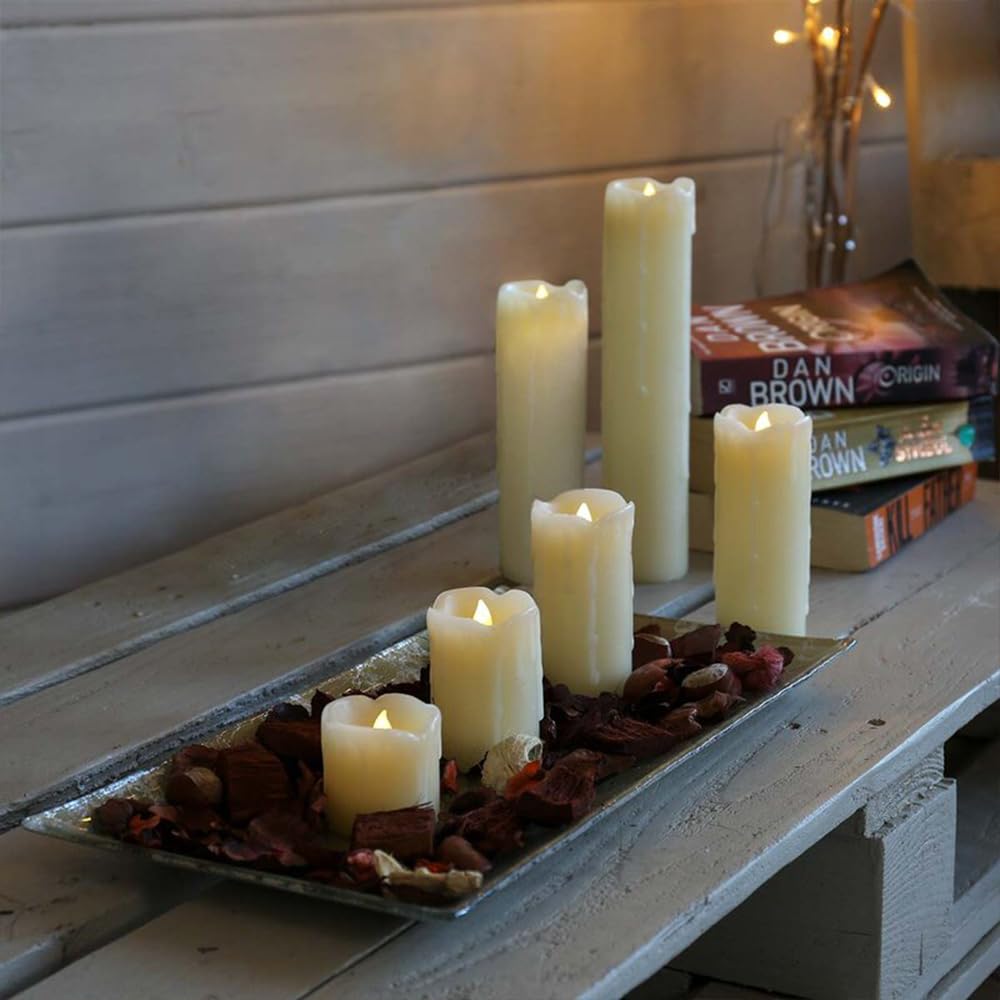 Eldnacele Flickering Flameless Candles with 6 Hour Timer Battery Operated (Battery Included) Dripping Real Wax LED Pillar Candles for Dinner Home Indoor Decor Christmas Holiday Decorations Set of 6