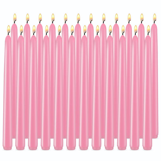 24 Pack Pink Taper Candles, 7-8 Hours Burn Time, Unscented, Smokeless and Dripless, 0.79 x 10 Inch Dinner Candle Set for Household, Wedding, Party and Home Décor Candlesticks