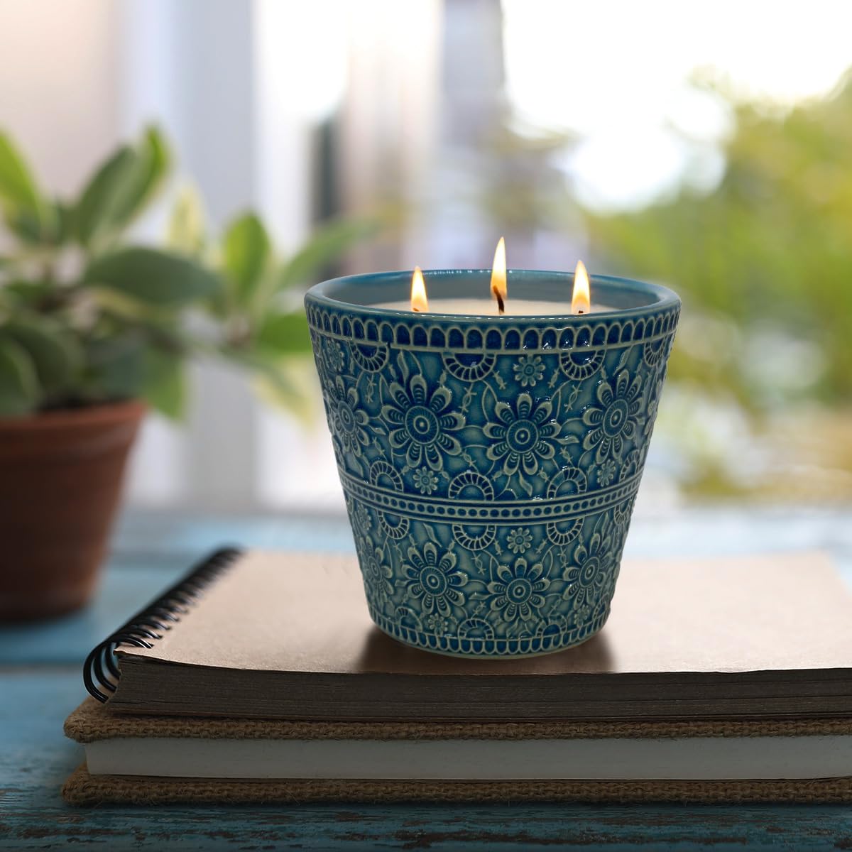 Delicate Porcelain Scented Candle, Natural Eucalyptus & Peppermint Essential Oils and Natural Soy Wax Aromatherapy Candle, Non-Toxic Smokeless Candle for Indoor, Patio, Backyard, Outdoor, Camping