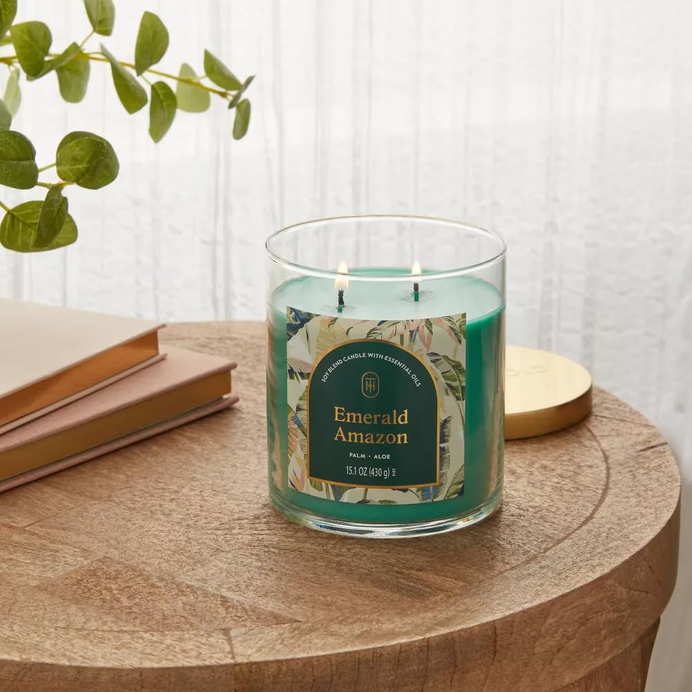 Threshold 2-Wick Lidded Glass Jar Candle (15.1oz, Emerald)