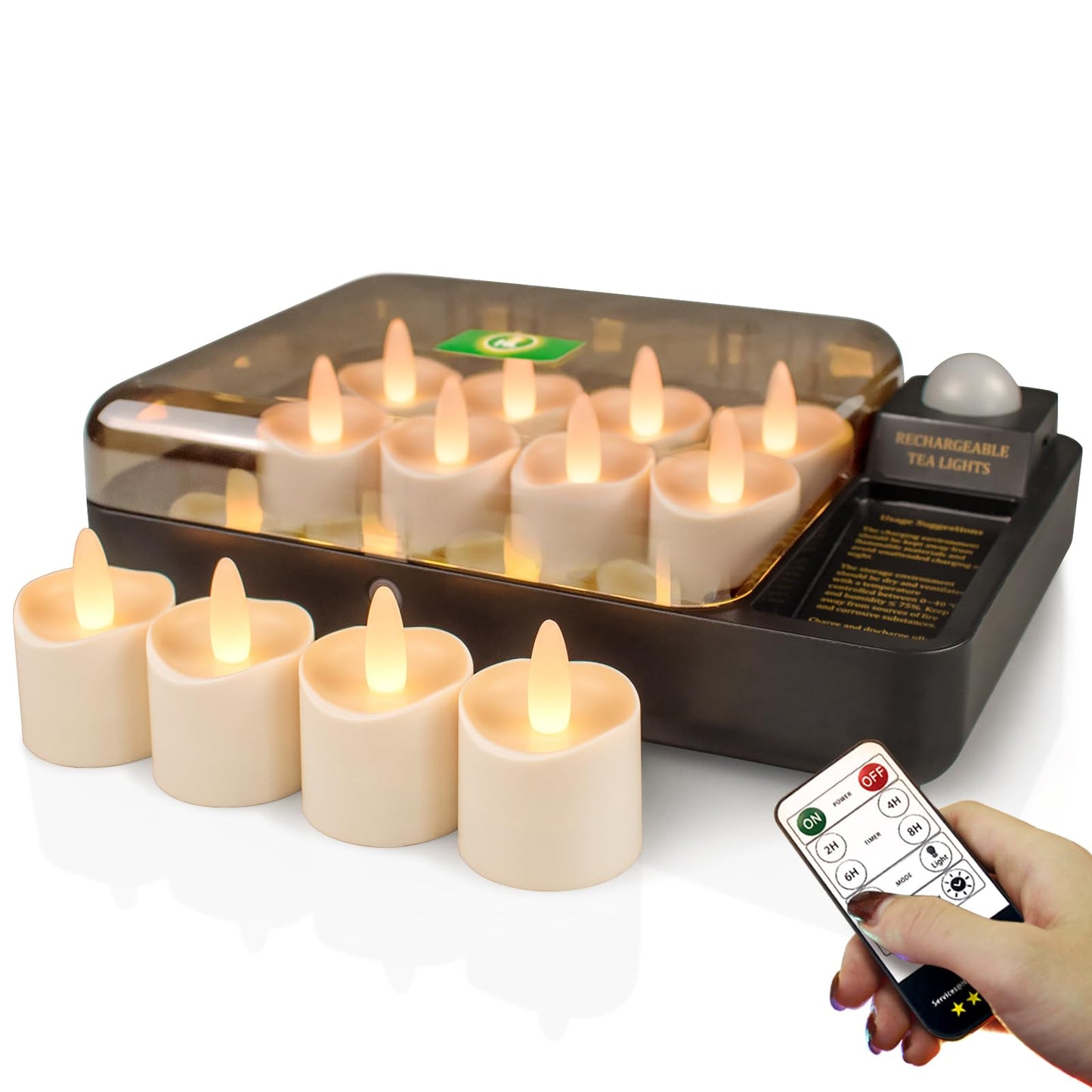 HL Rechargeable Waterproof LED Tea Lights with Remote & Timer, 100H Flameless Votive Candles for Indoor/Outdoor, Flickering Décor for Weddings, Parties, Halloween & Christmas.