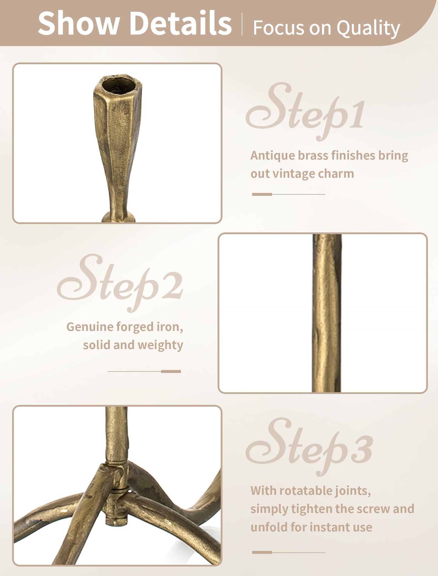 NUPTIO Iron Taper Candle Holders: Gold Tall Candelabra for Candlestick - Antique Brass Candle Stick Holder 5 Arm for Thanksgiving Christmas Fireplace Table Centerpiece