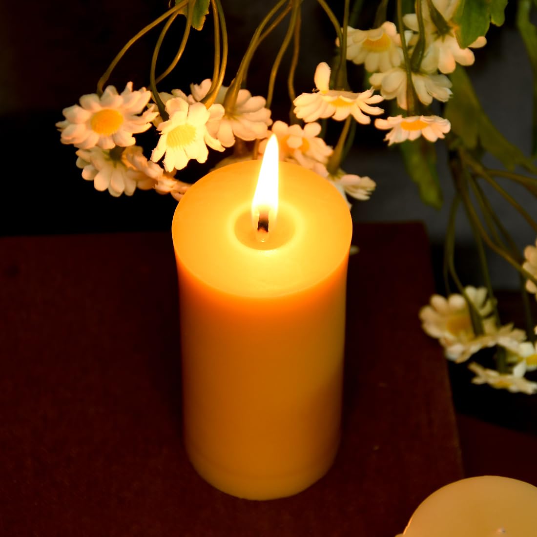3 Pack Natural Beeswax Pillar Candle 2x4 inch, Smokeless and Long Lasting (22-27 Hours) Pure Beeswax Candle, Natural Unscented, Yellow